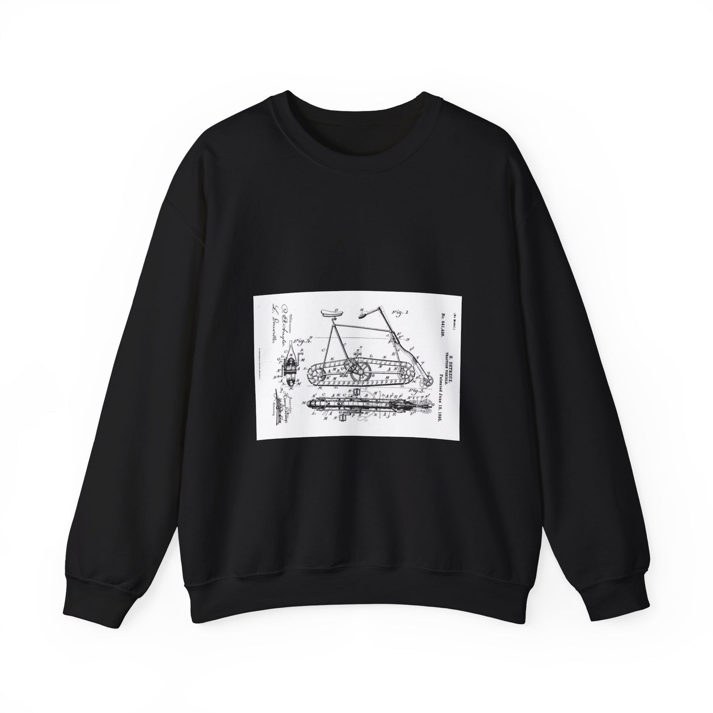 Patent drawing - Traction "Vehicle" (Bicycle Patent, 1895) Public domain  image Black Heavy Blend Adult Crew Neck SweatShirt