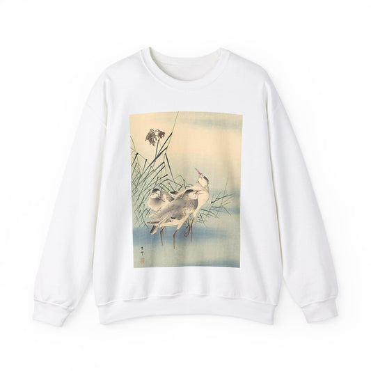 Koson - sandpipers, Ohara Koson White Heavy Blend Adult Crew Neck SweatShirt