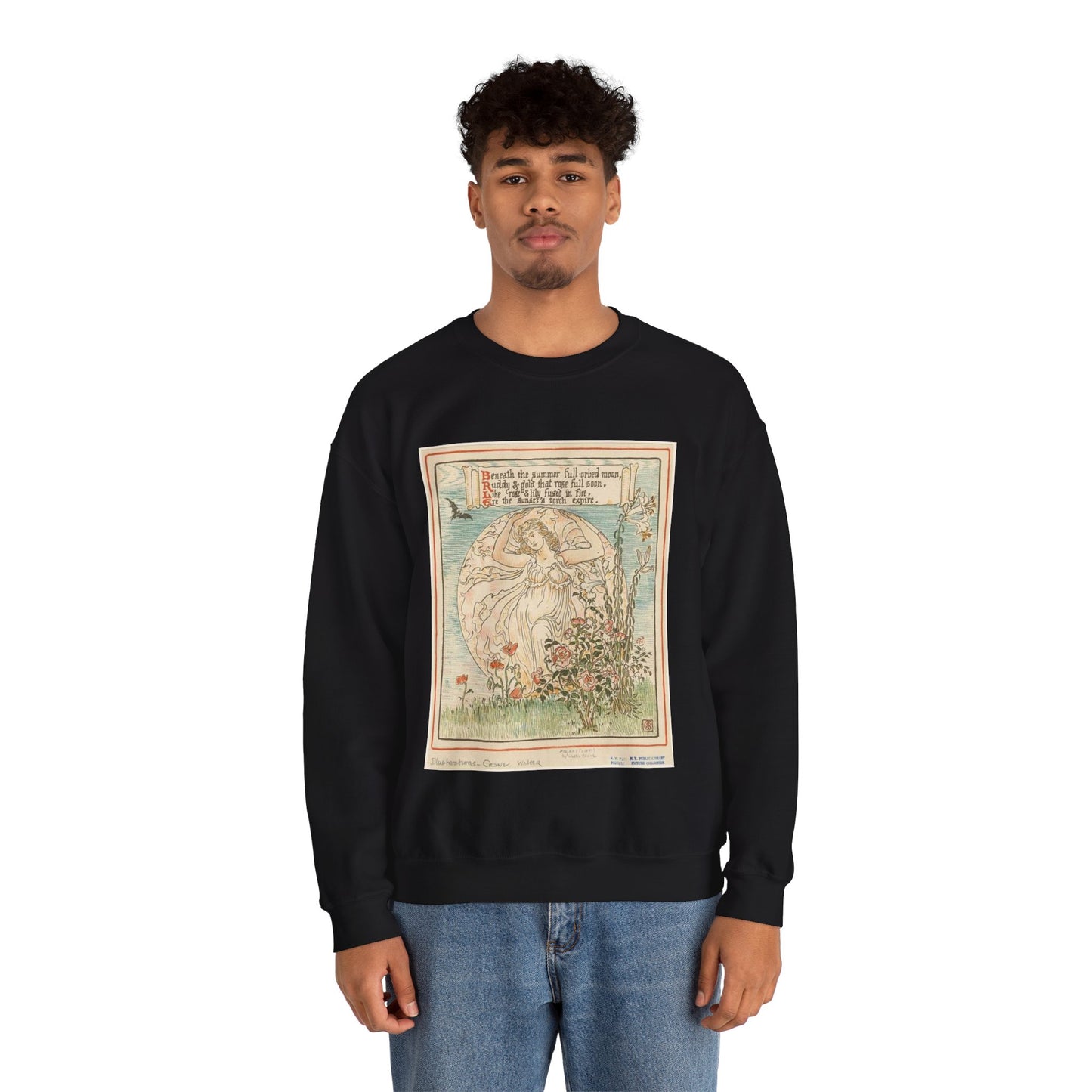 Beneath the summer full-orbed moon, ruddy & gold that rose full soon." Black Heavy Blend Adult Crew Neck SweatShirt