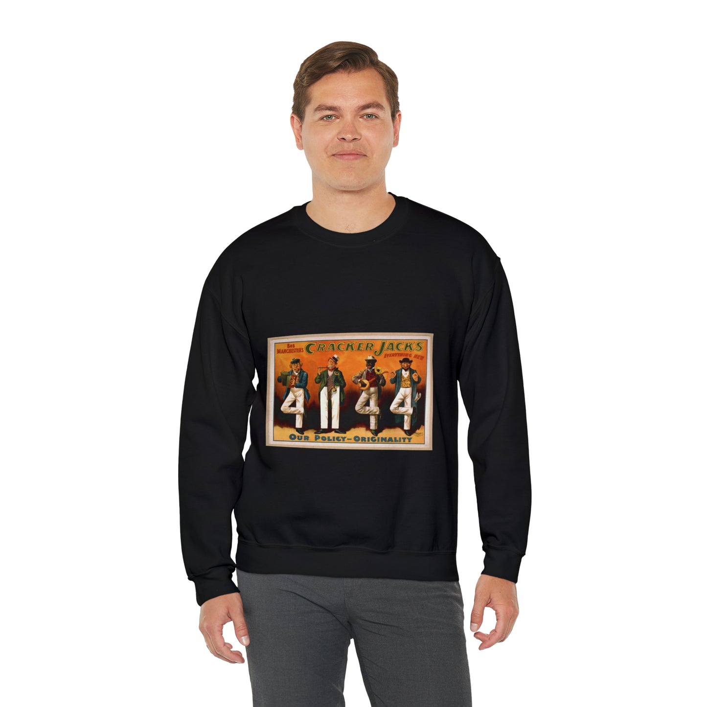 Bob Manchester's Cracker Jacks everything new. Black Heavy Blend Adult Crew Neck SweatShirt