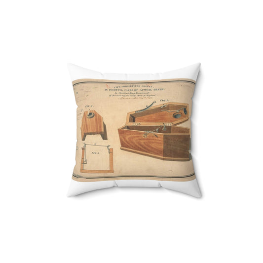 Patent drawing - Drawing for a Life - Preserving Coffin Public domain  image Decorative Accent Square Pillow