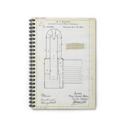 Patent Drawing of Engine - for M. E. Walton's Locomotive and Other Chimneys Public domain  image Spiral Bound Ruled Notebook with Printed Cover