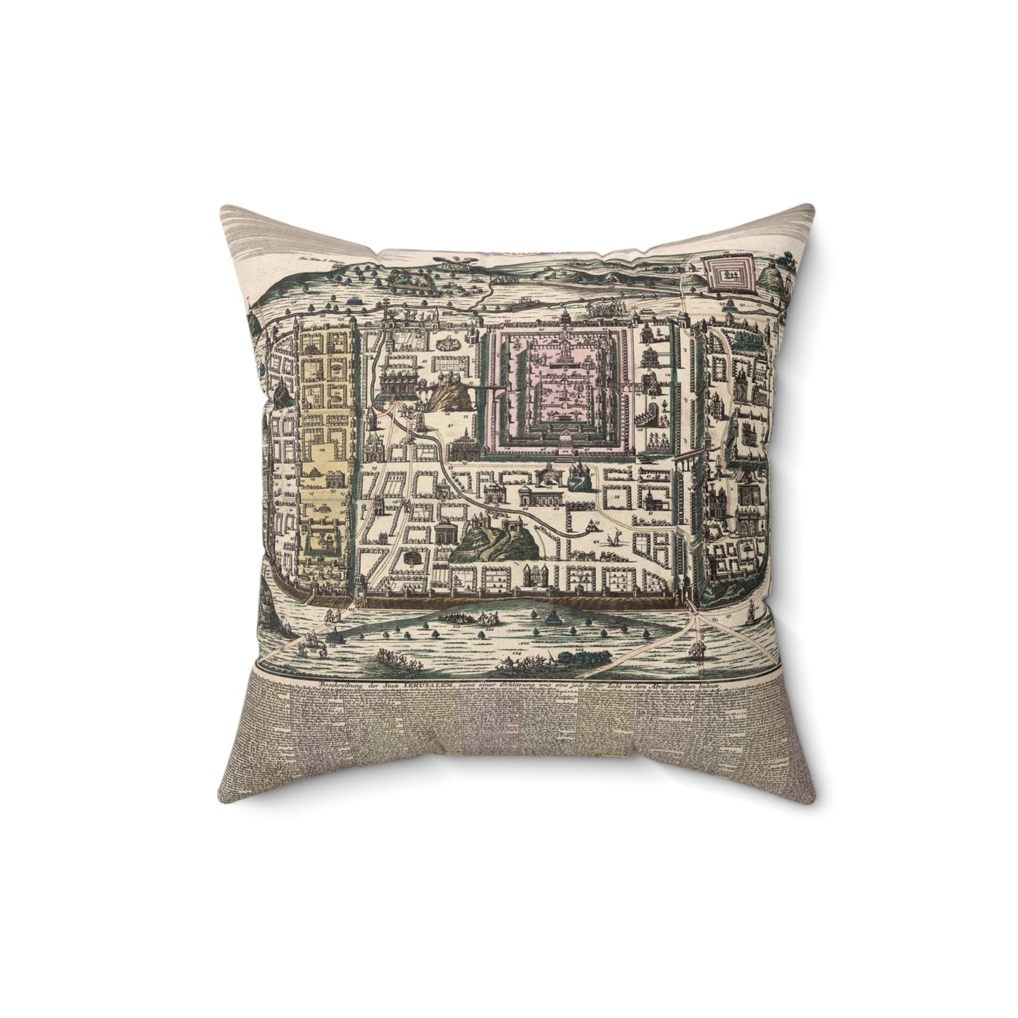 Ierusalem, cum suburbiis, prout tempore Christi floruit, accurate notatis omnibus insignibus et praecipuè iis locis... / Decorative Accent Square Pillow