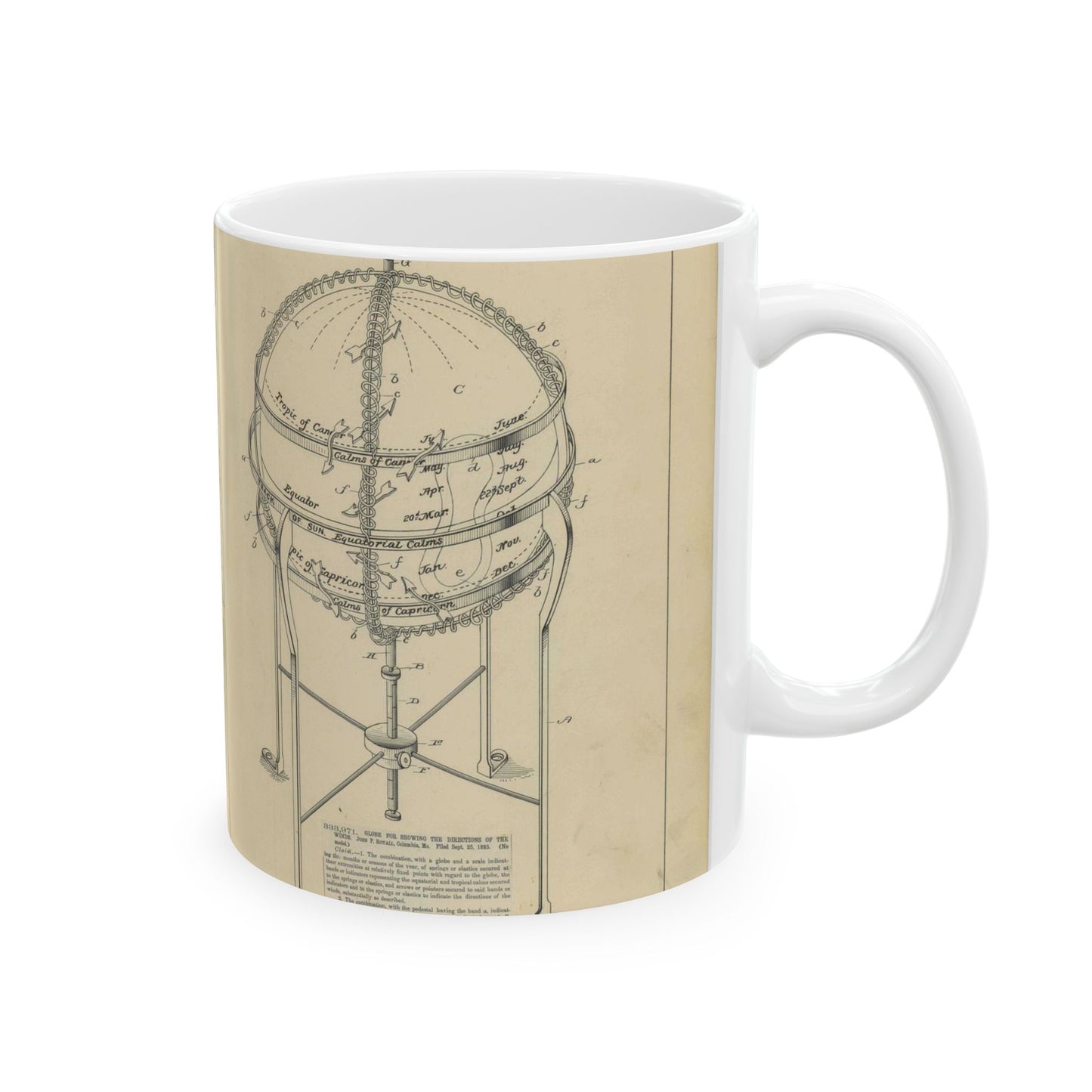 Patent Drawing of Engine - Drawing of a Globe for Showing Direction of the Winds Public domain  image Beautiful Novelty Ceramic Coffee Mug 11oz