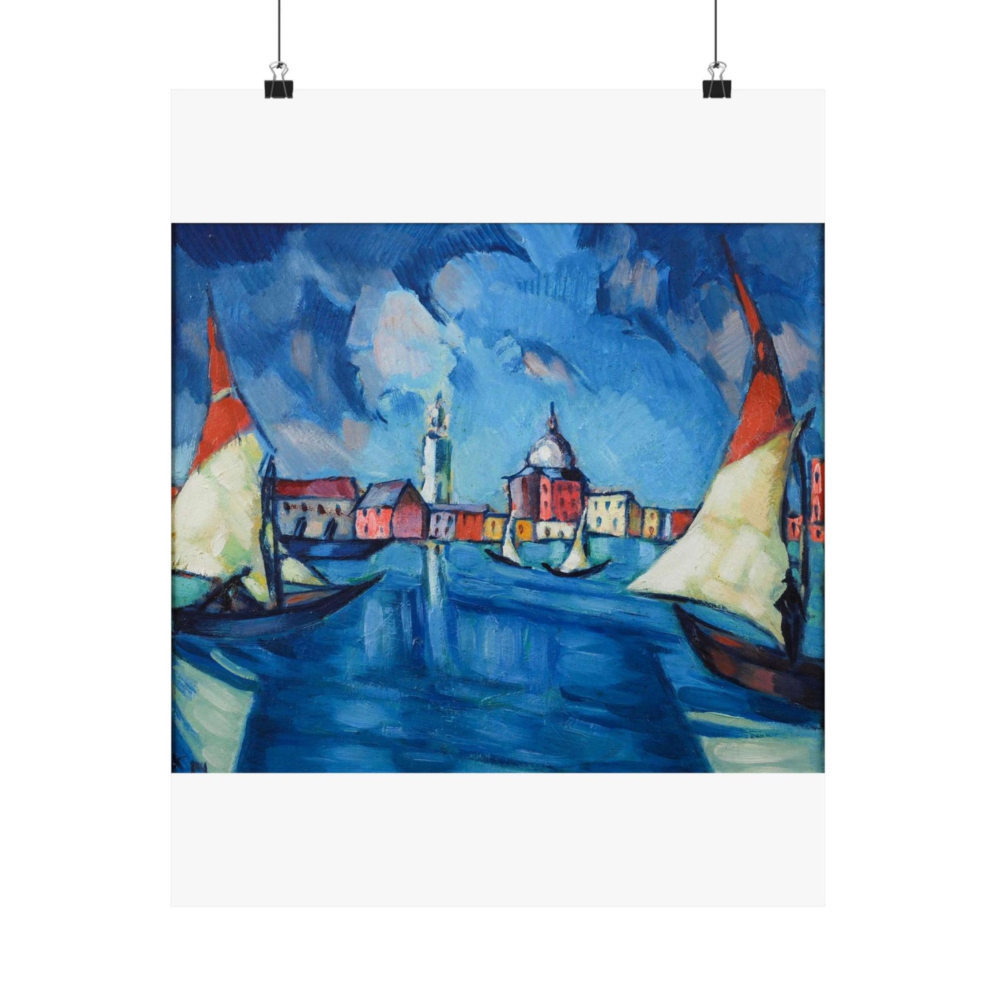 Magi veneetsia - A painting of boats in a harbor with buildings in the background High Quality Matte Wall Art Poster for Home, Office, Classroom
