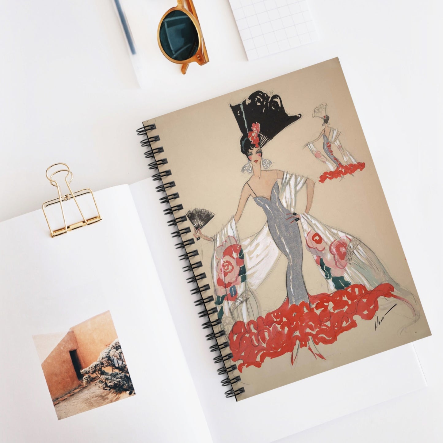 [Elegant woman in silver dress holding a fan] / John Held, Jr. Spiral Bound Ruled Notebook with Printed Cover