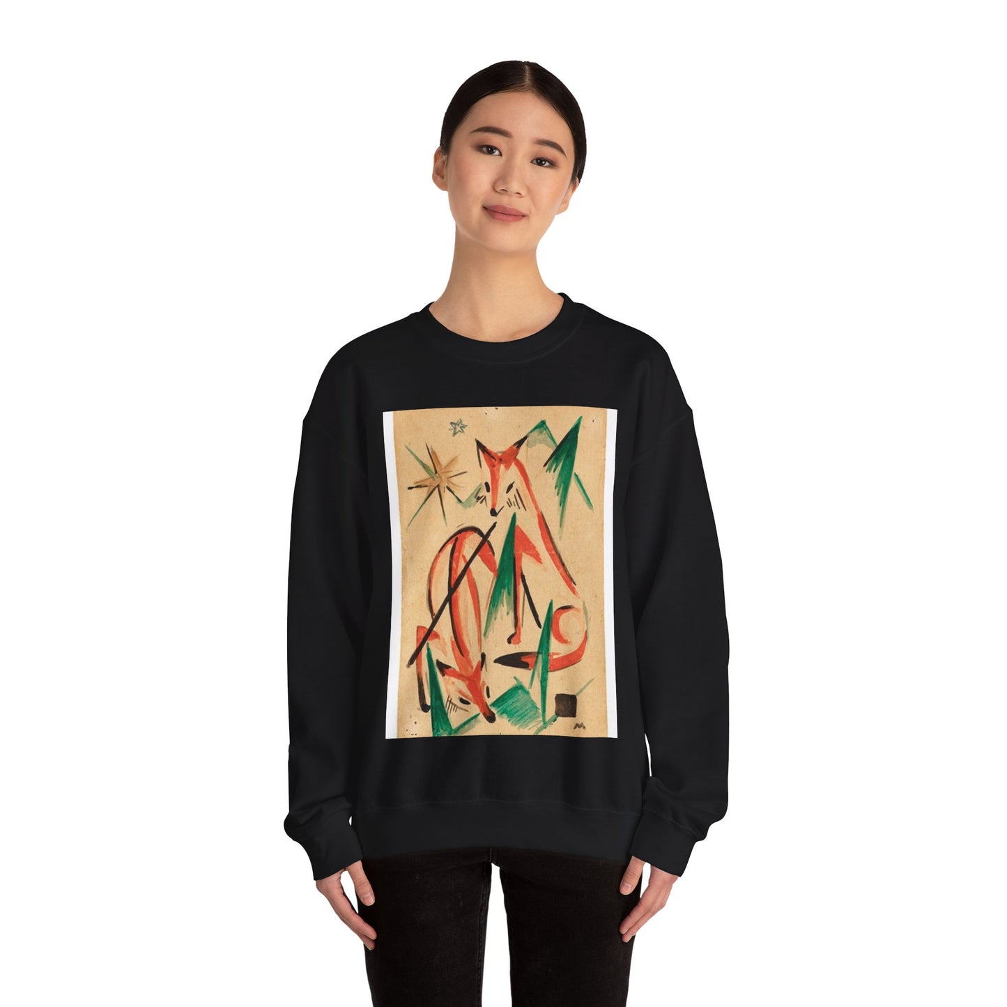 Franz Marc Füchse 1913 - A painting of a fox and a star Black Heavy Blend Adult Crew Neck SweatShirt