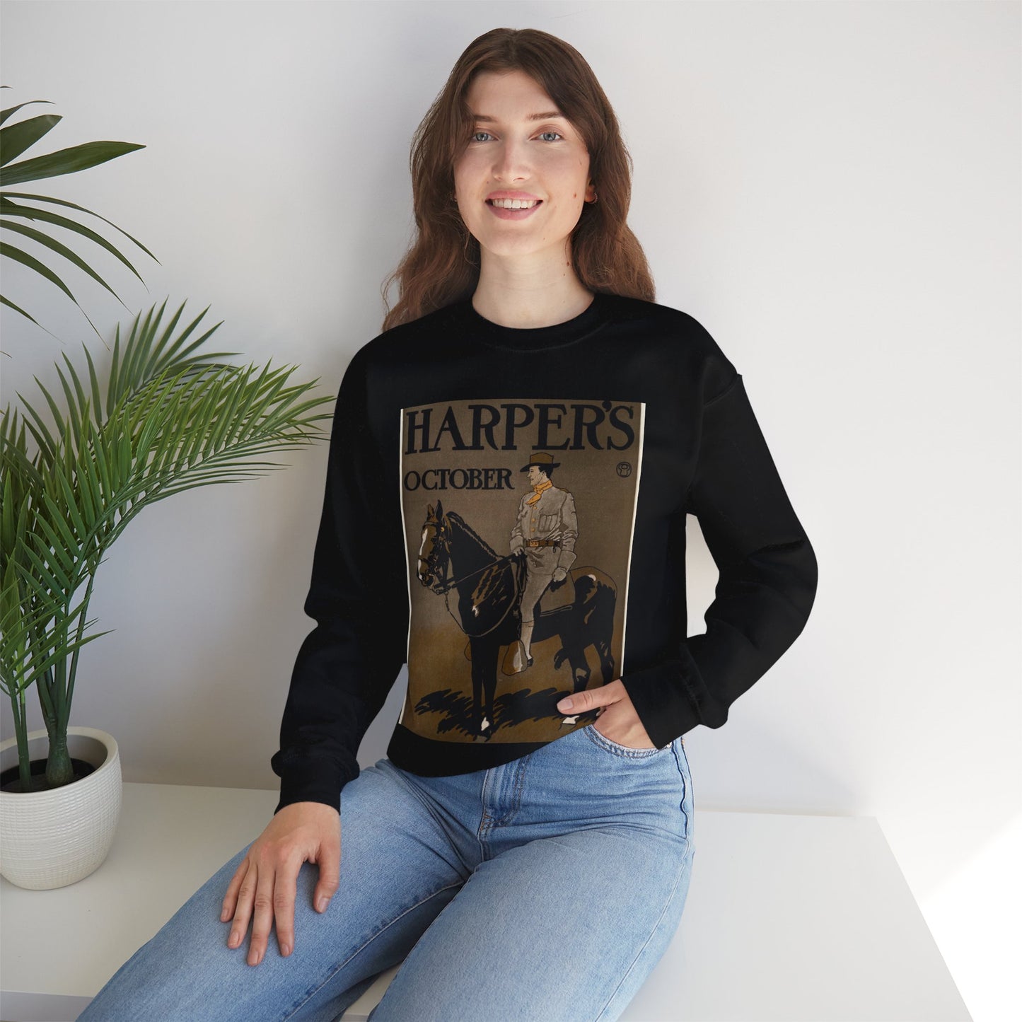 Edward Penfield - Edward Penfield, Harper's October Black Heavy Blend Adult Crew Neck SweatShirt