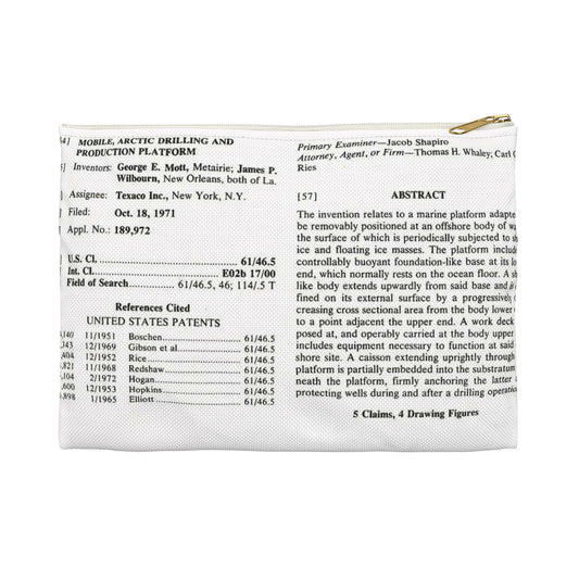 Patent Case File No. 3,793,840, Mobile Arctic Drilling and Production Platform, Inventor(s)- George E. Mott and James P. Wilbourn. - DPLA - 8f260bf2cd8926afbf4da017454f39b3 (page 6) Large Organizer Pouch with Black Zipper