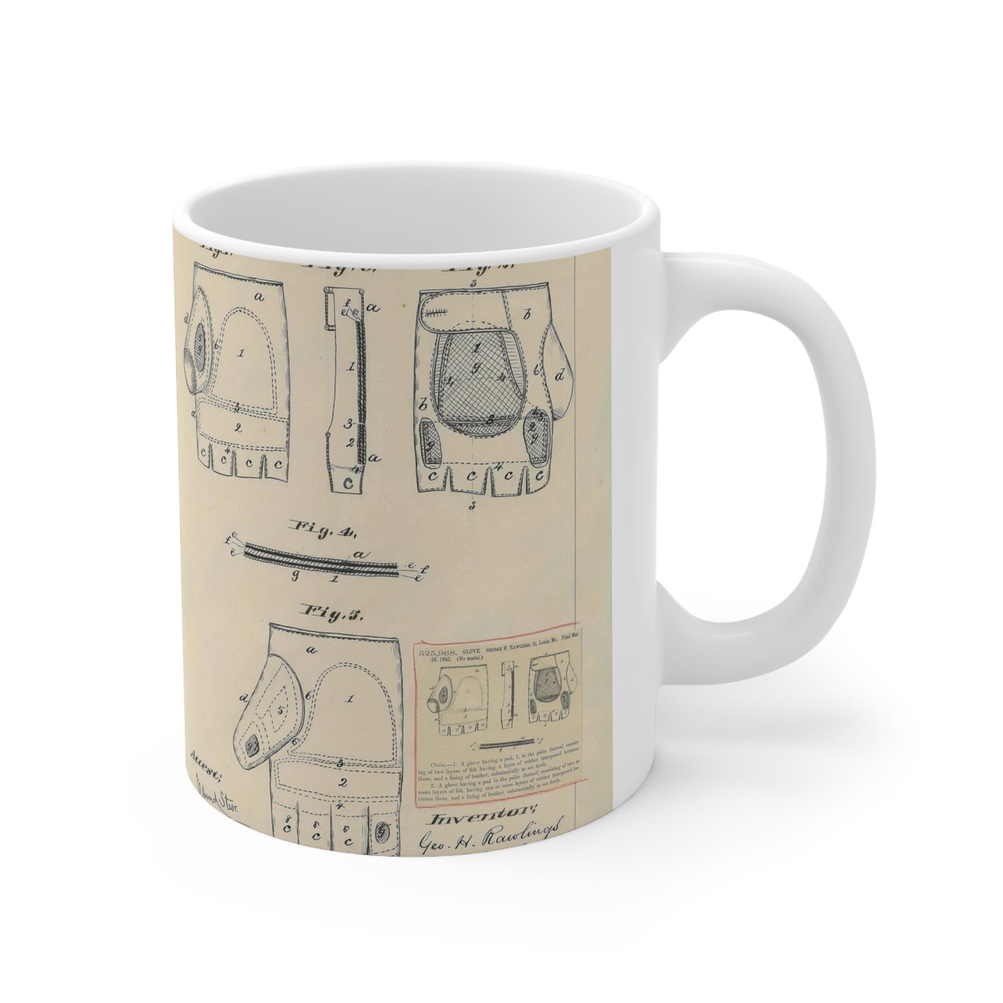 Patent drawing - Drawing for a "Base Ball Glove" Public domain  image Beautiful Novelty Ceramic Coffee Mug 11oz