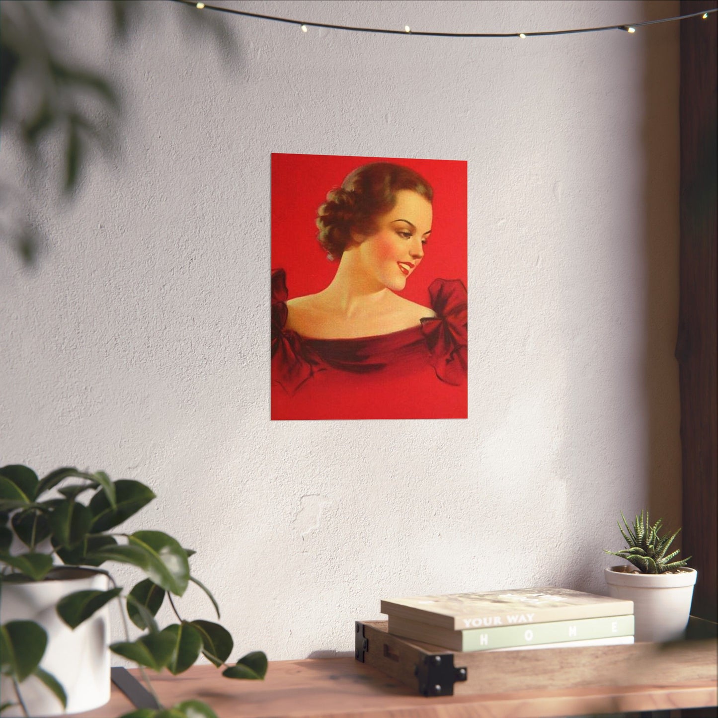 Brunette girl head, red background, painting by Edward Mason Eggleston High Quality Matte Wall Art Poster for Home, Office, Classroom