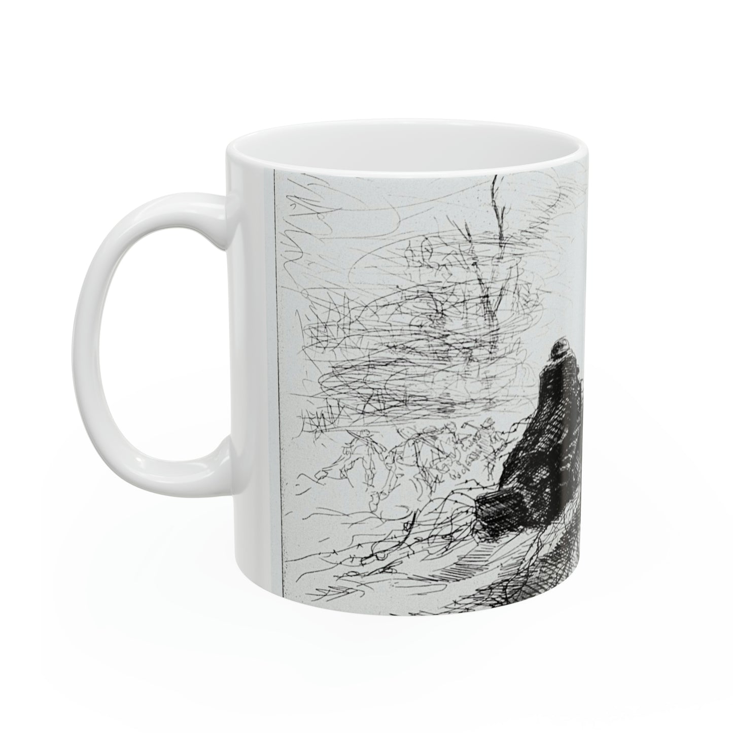 Ceramic Mug, 11oz - artwork-the-jump-off-tanks-with-pioneer-infantry-and-smoke-artist-lester-hornby