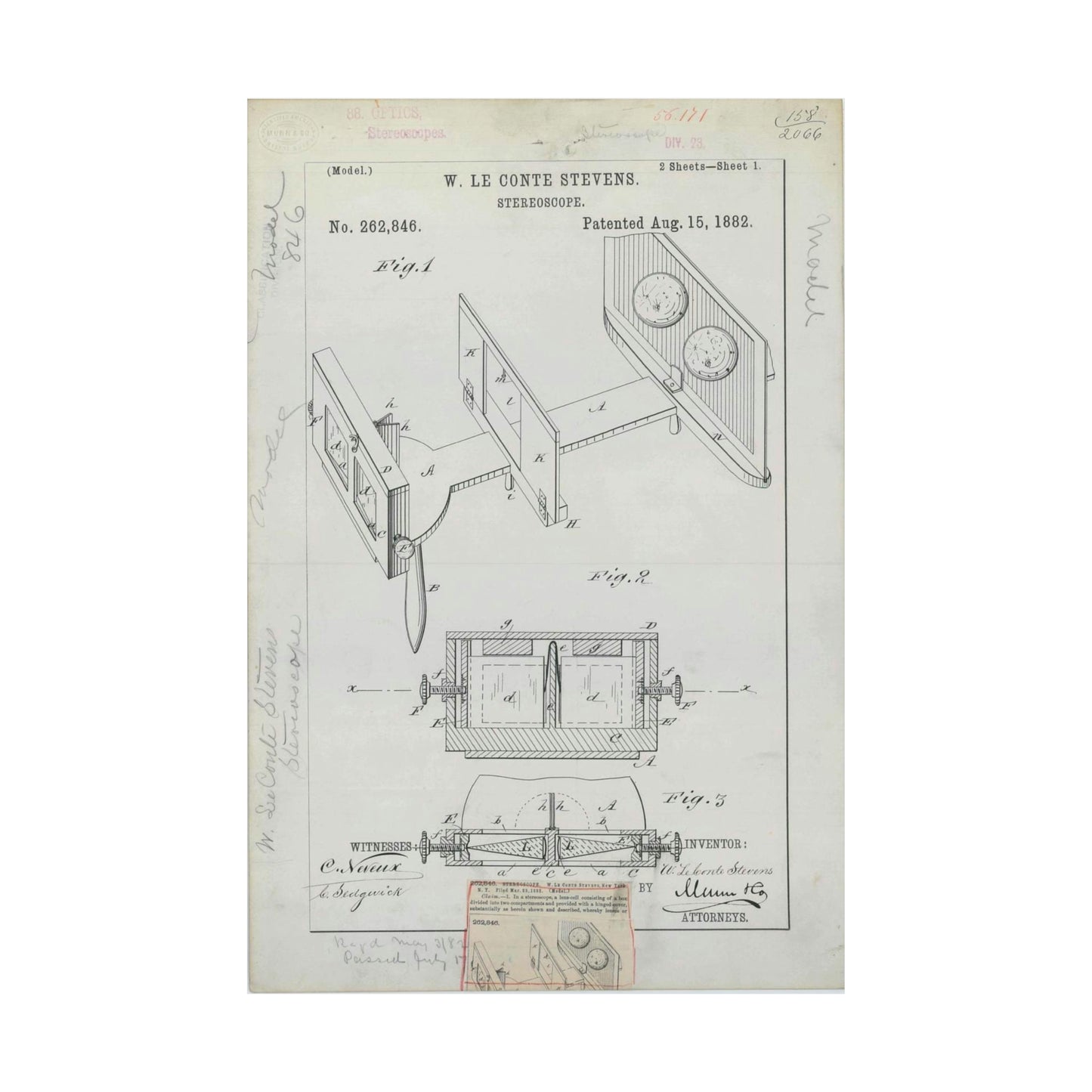 Patent drawing - for W. Le Conte Stevens' Stereoscope Public domain  image High Quality Matte Wall Art Poster for Home, Office, Classroom