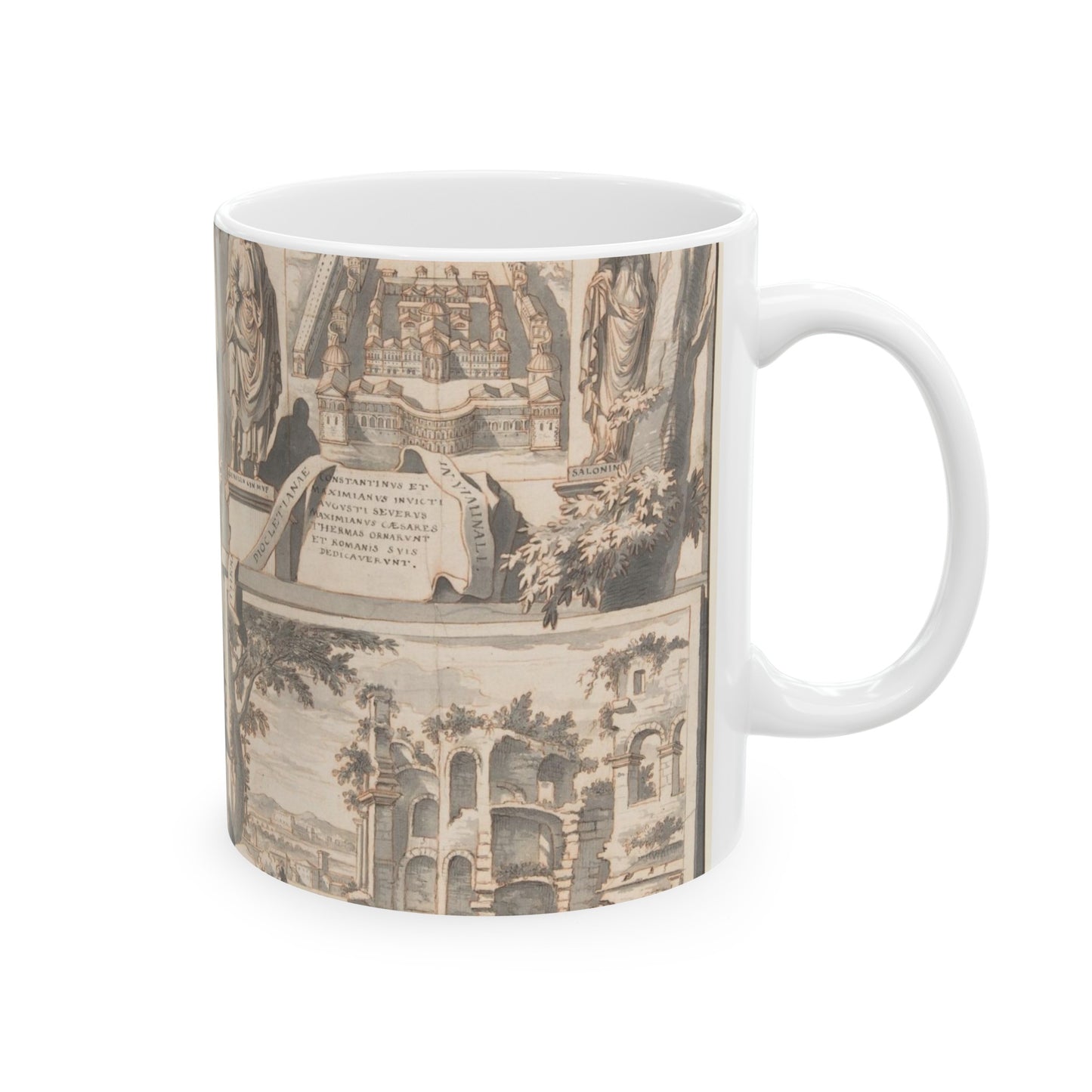 A Reconstruction of the Thermae of Diocletian (above) and a View of the Ruins (below) Beautiful Novelty Ceramic Coffee Mug 11oz