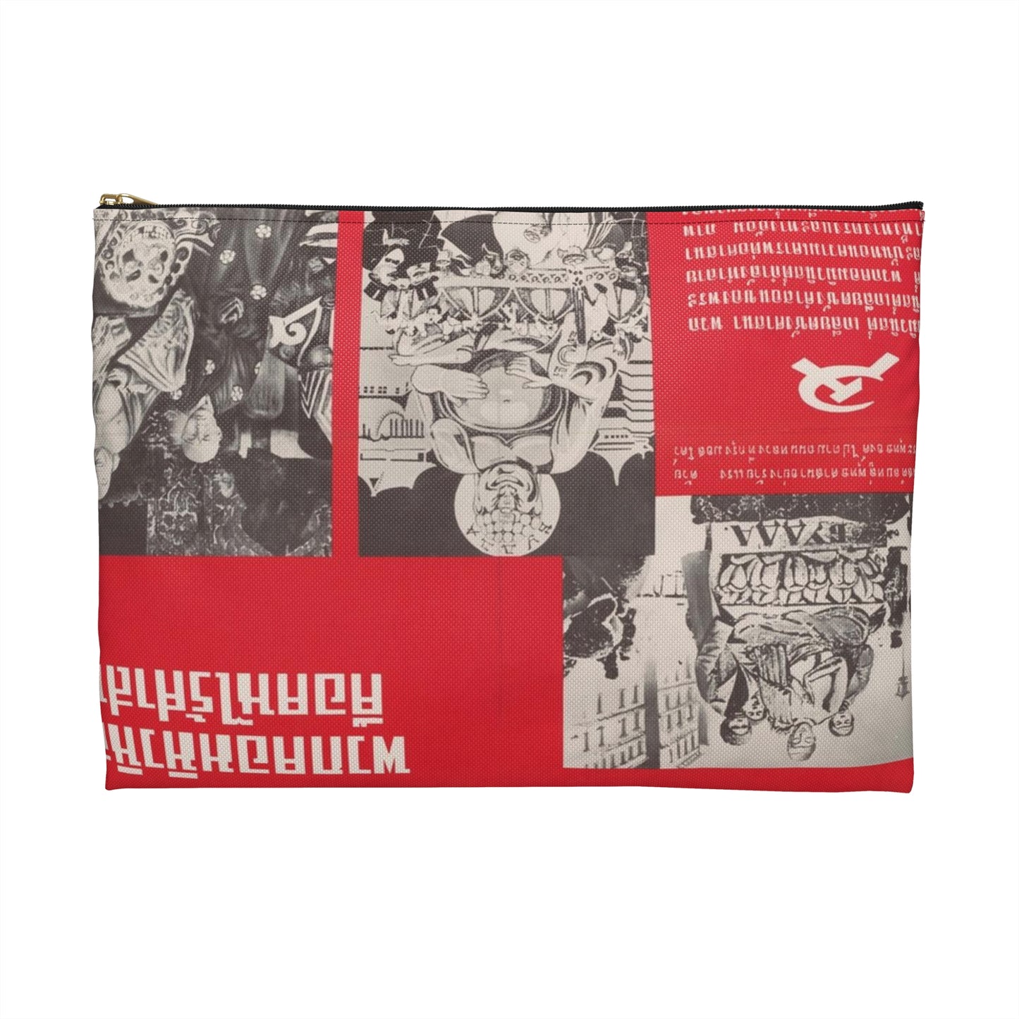 Communist Threat to Religion - A red and yellow poster with pictures of people Large Organizer Pouch with Black Zipper