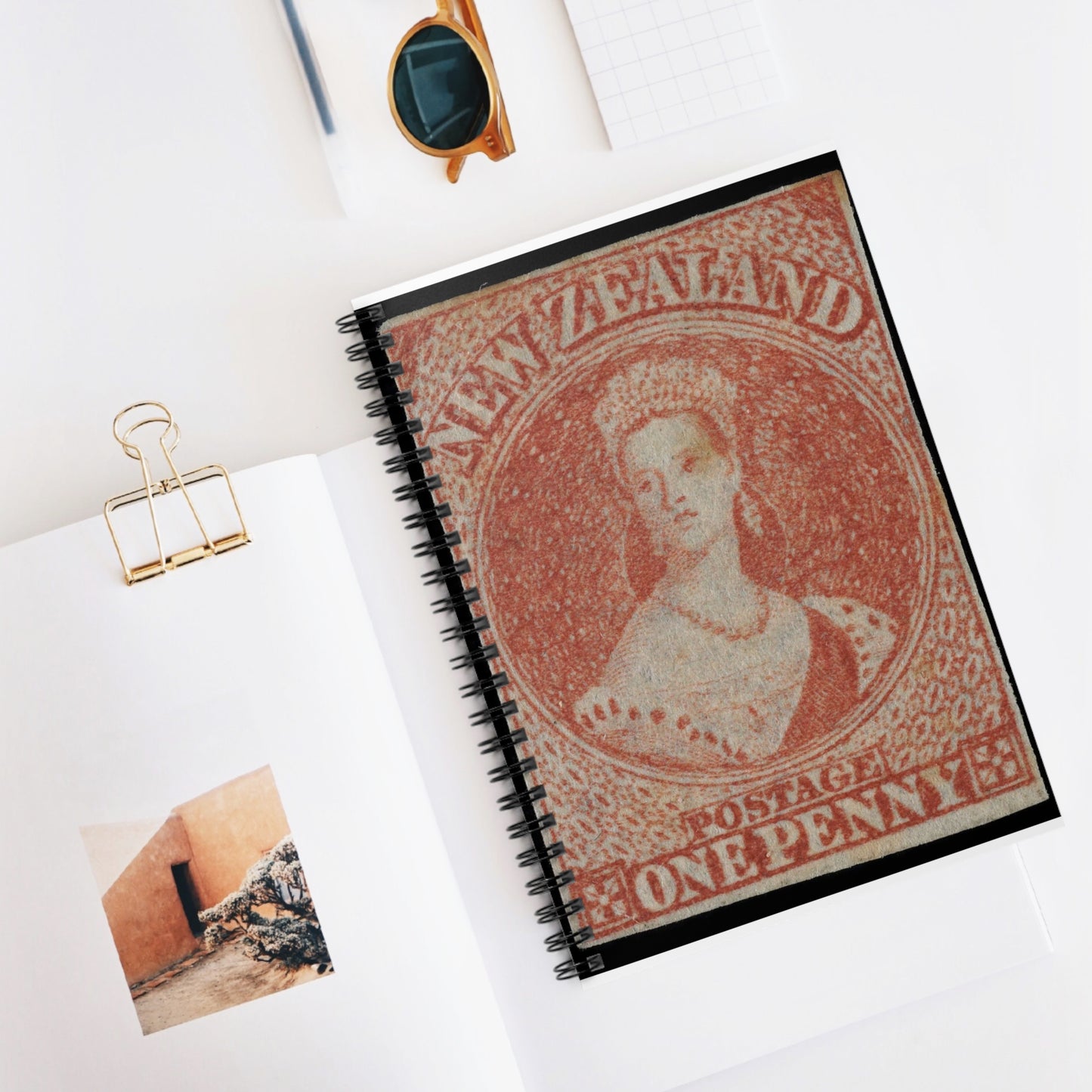 Issued one penny 'Full-Face Queen' [Chalon Head] definitive stamp Spiral Bound Ruled Notebook with Printed Cover