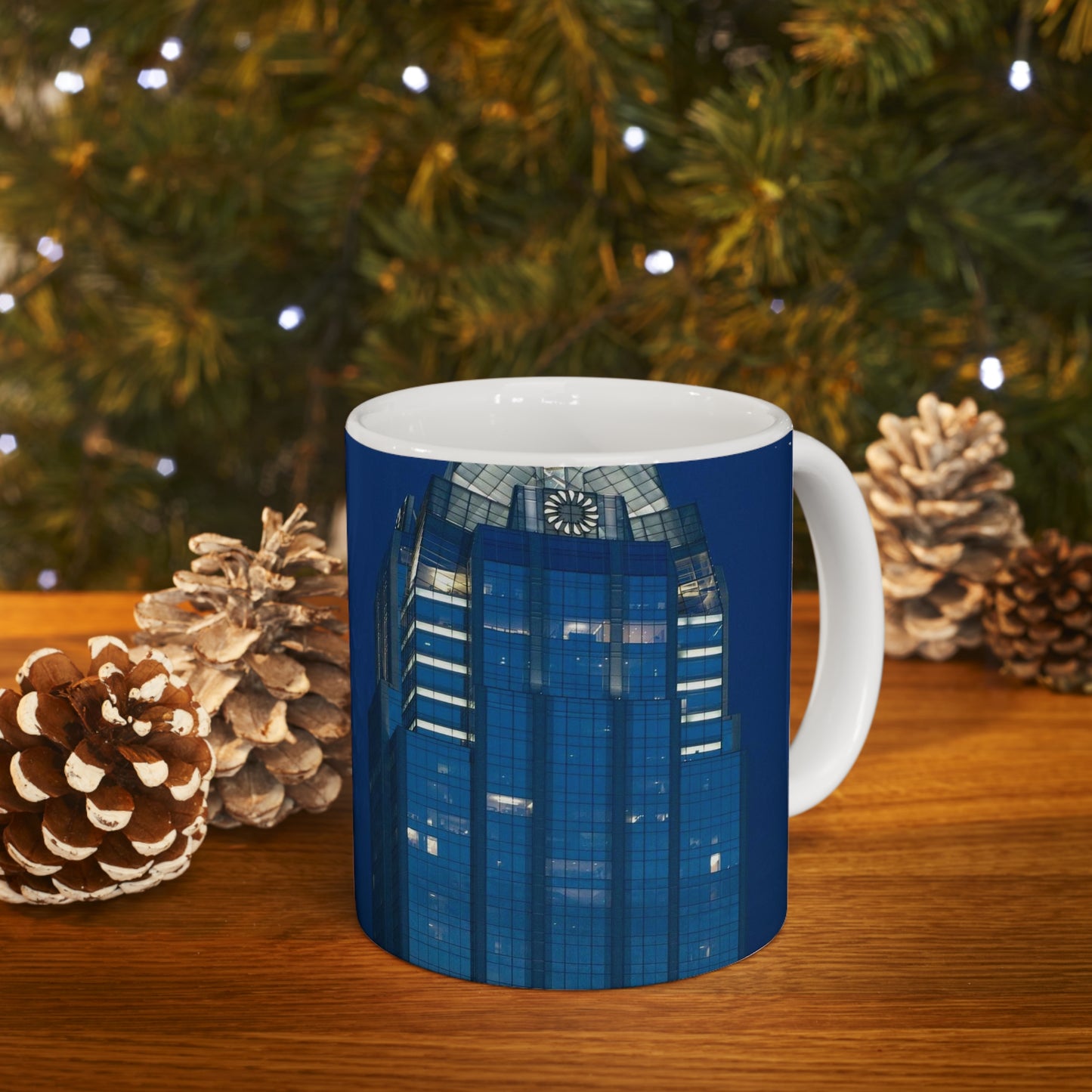 The upper reaches of Frost Bank Tower, a prominent Austin, Texas, skyscraper Beautiful Novelty Ceramic Coffee Mug 11oz