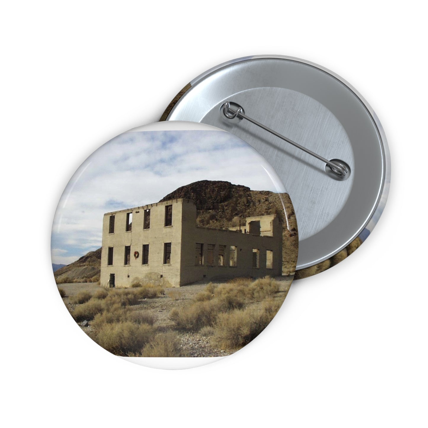 Death Valley Scenic Byway - An Abandoned Structure in Rhyolite Pin Buttons with Crisp Design