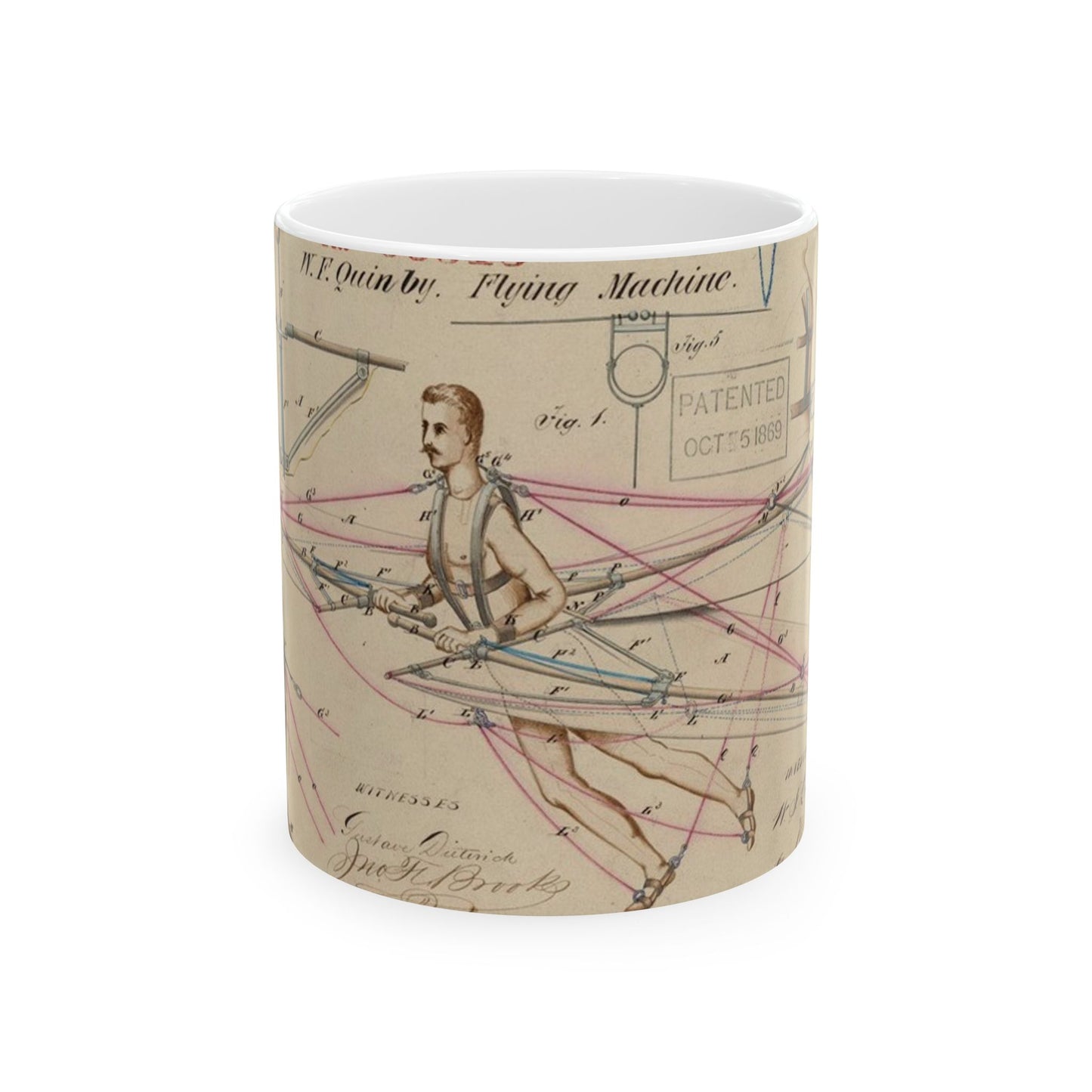 Patent drawing - for a Flying Machine Public domain  image Beautiful Novelty Ceramic Coffee Mug 11oz