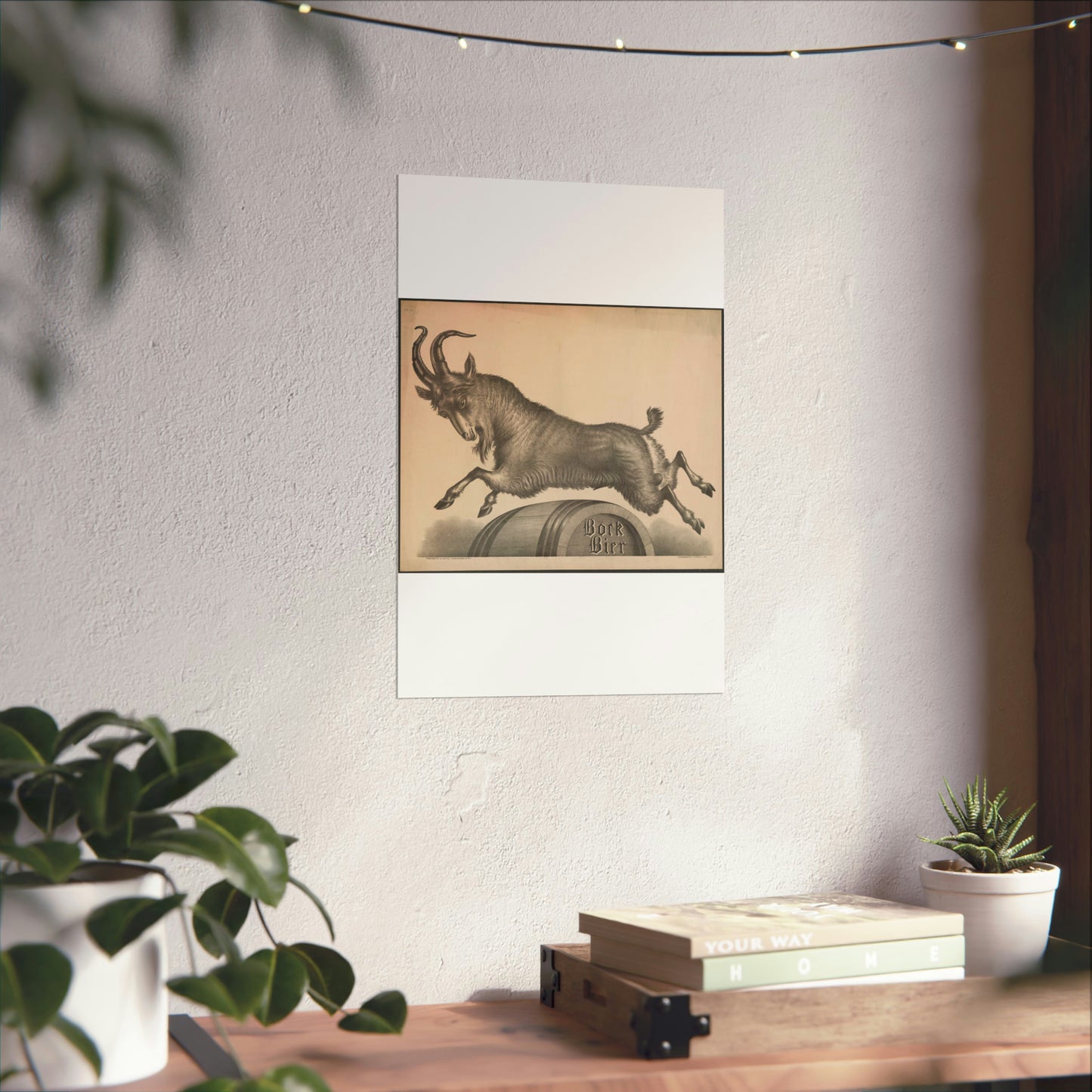 Bock Bier goat jumping over barrel marked with title High Quality Matte Wall Art Poster for Home, Office, Classroom