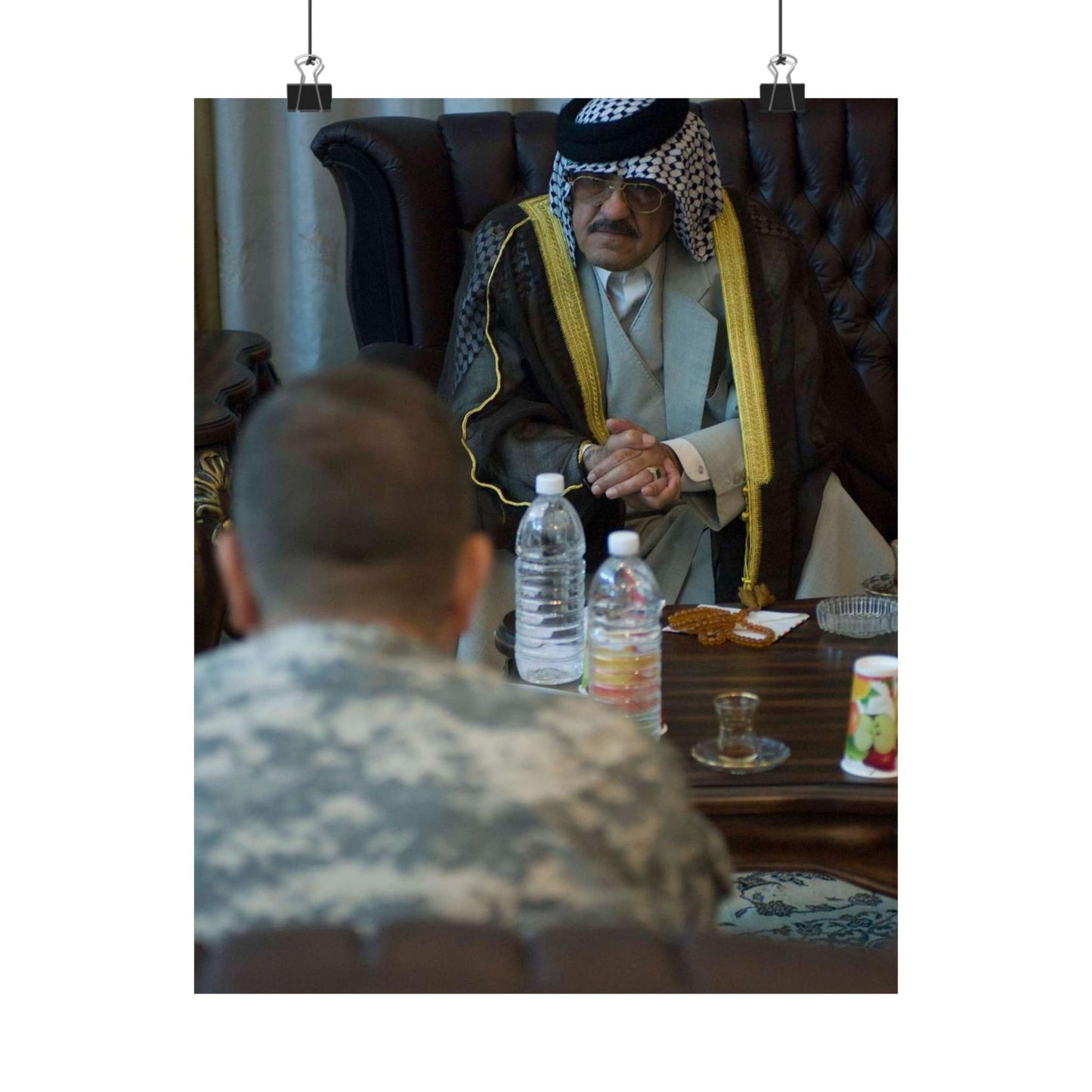 Sheik Mohammed al-Jorani listens to Col. Peter Baker, High Quality Matte Wall Art Poster for Home, Office, Classroom