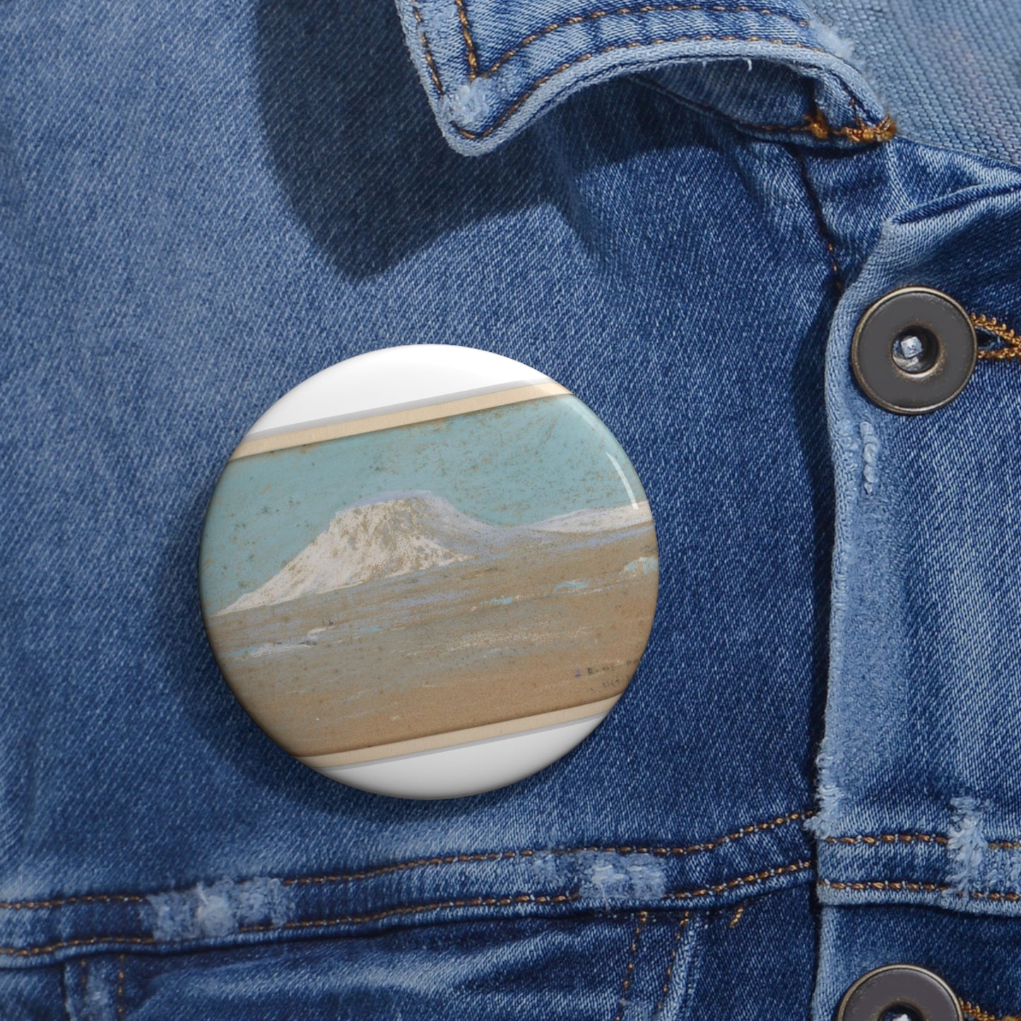 Sketch of a Mountain Rising from a Glacier Pin Buttons with Crisp Design