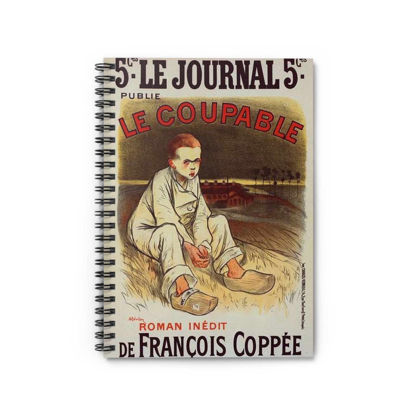 Affiche pour le roman "le Coupable", de François Coppée, publié dans le Journal. Spiral Bound Ruled Notebook with Printed Cover