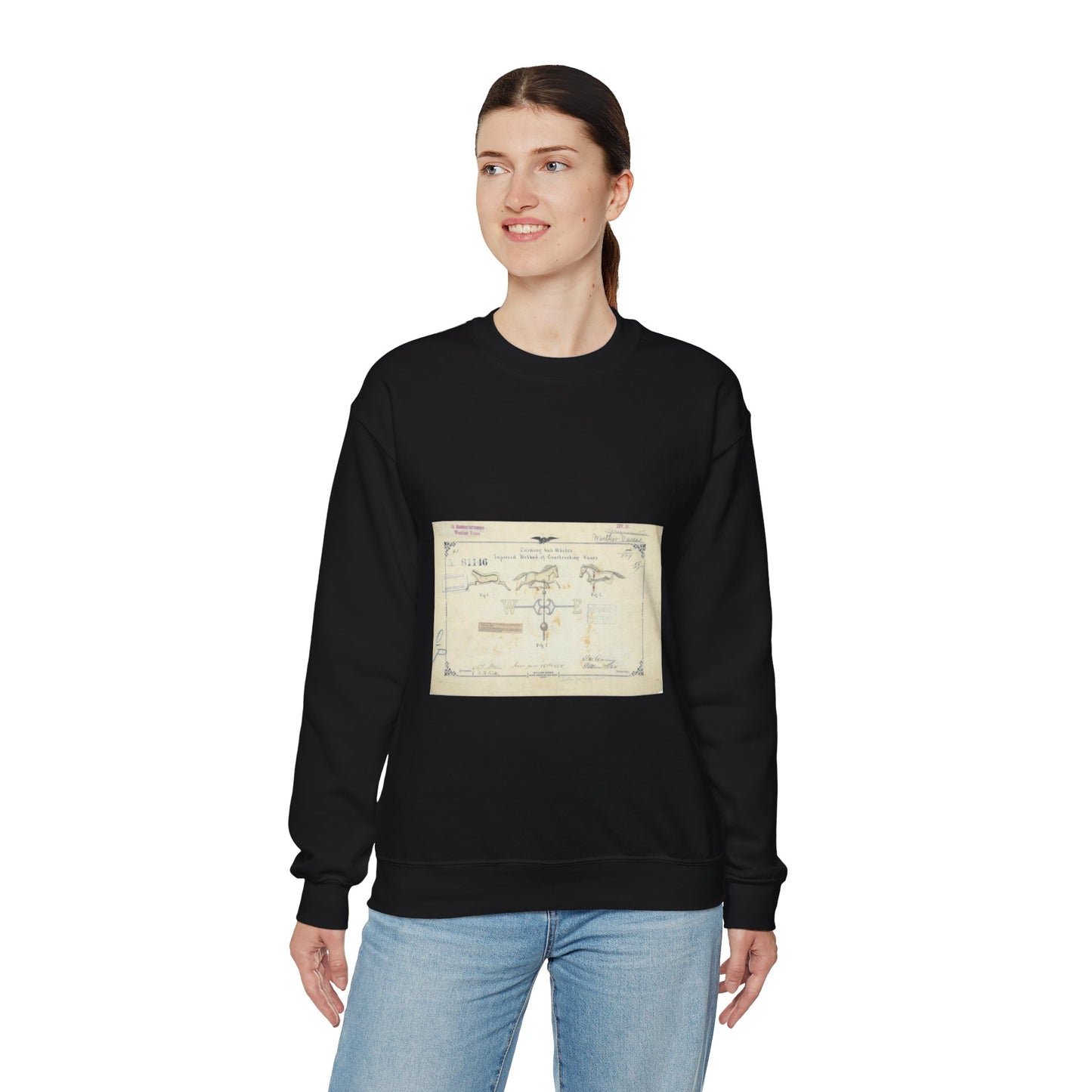 Patent drawing - Drawing of an Improved Method of Constructing Vanes Public domain  image Black Heavy Blend Adult Crew Neck SweatShirt