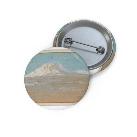 Sketch of a Mountain Rising from a Glacier Pin Buttons with Crisp Design