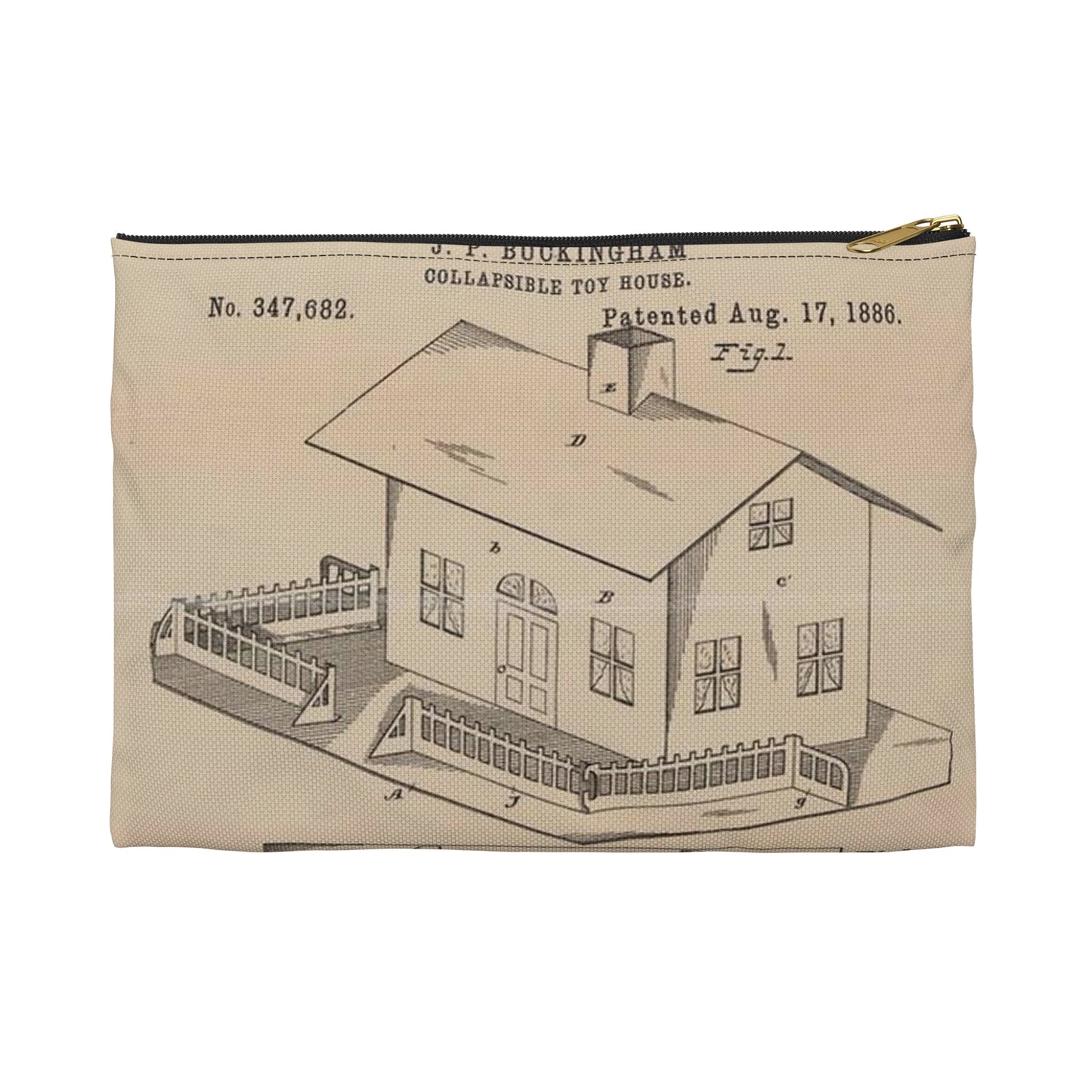 Patent Drawing of Engine - Drawing for a Collapsible Toy House Public domain  image Large Organizer Pouch with Black Zipper