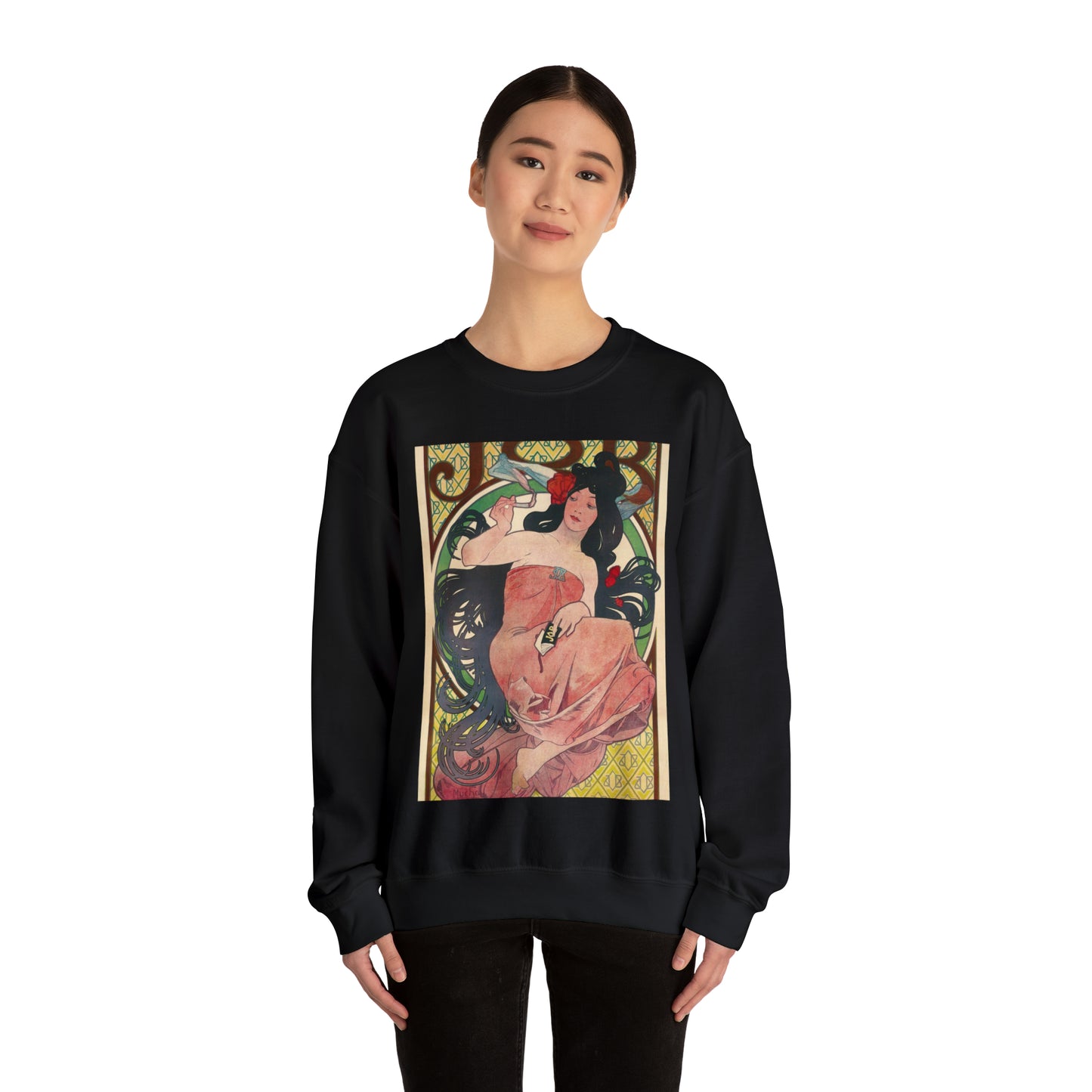 Alphonse Mucha - Job - Google Art Project Black Heavy Blend Adult Crew Neck SweatShirt