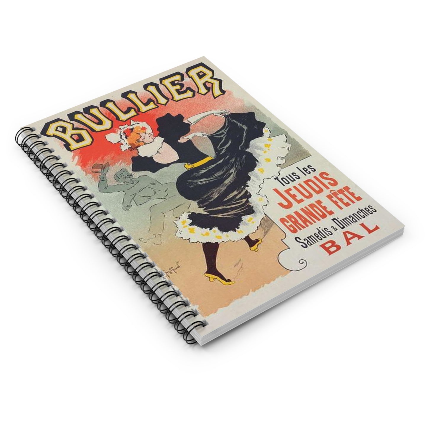 Affiche pour le "Bal Bullier".. Public domain reproduction. Spiral Bound Ruled Notebook with Printed Cover