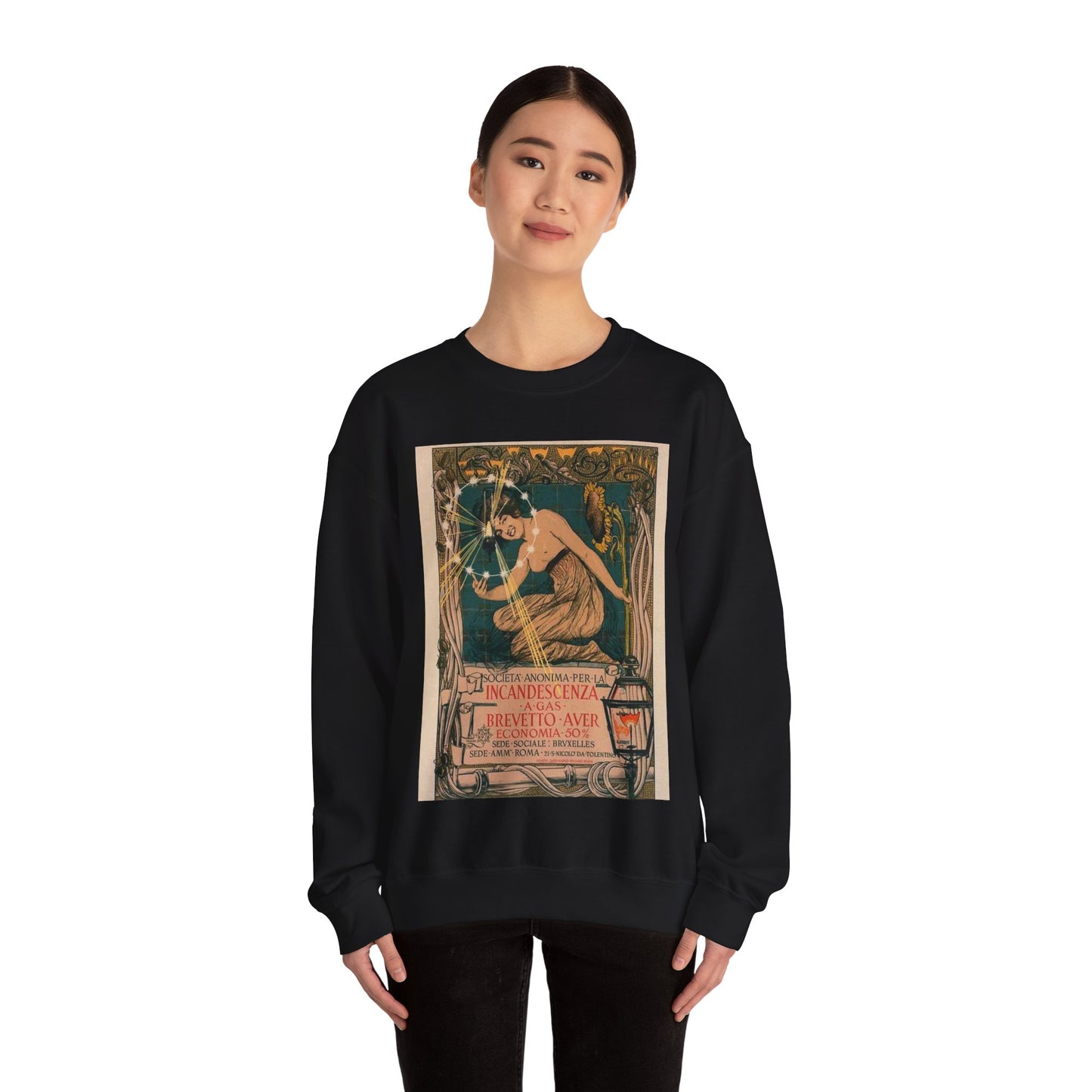 Affiche italienne pour l' "Incandescence par le Gaz, Système Auer" Black Heavy Blend Adult Crew Neck SweatShirt