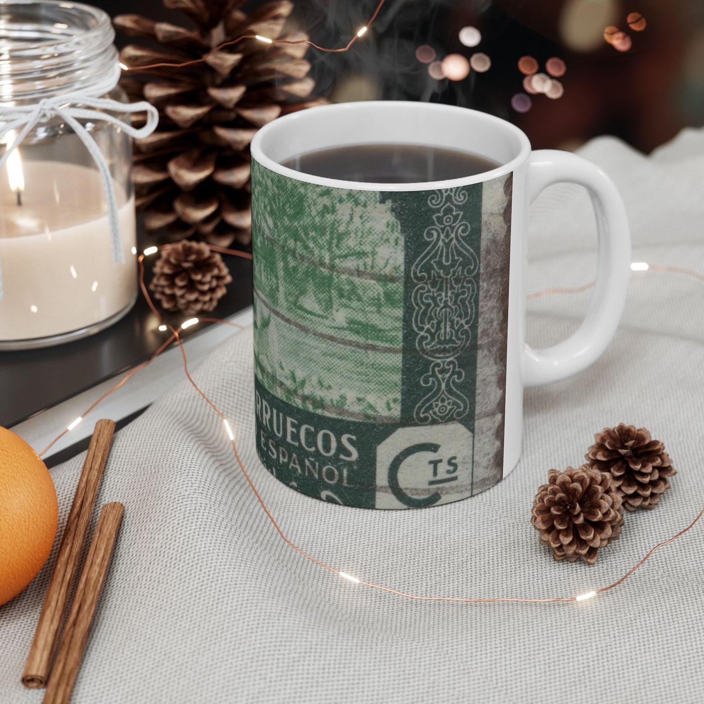 Frimärke ur Gösta Bodmans filatelistiska motivsamling, påbörjad 1950.Frimärke från Spanska Marocko, 1944. Motiv av planteringsarbete , köksträdgård. Beautiful Novelty Ceramic Coffee Mug 11oz