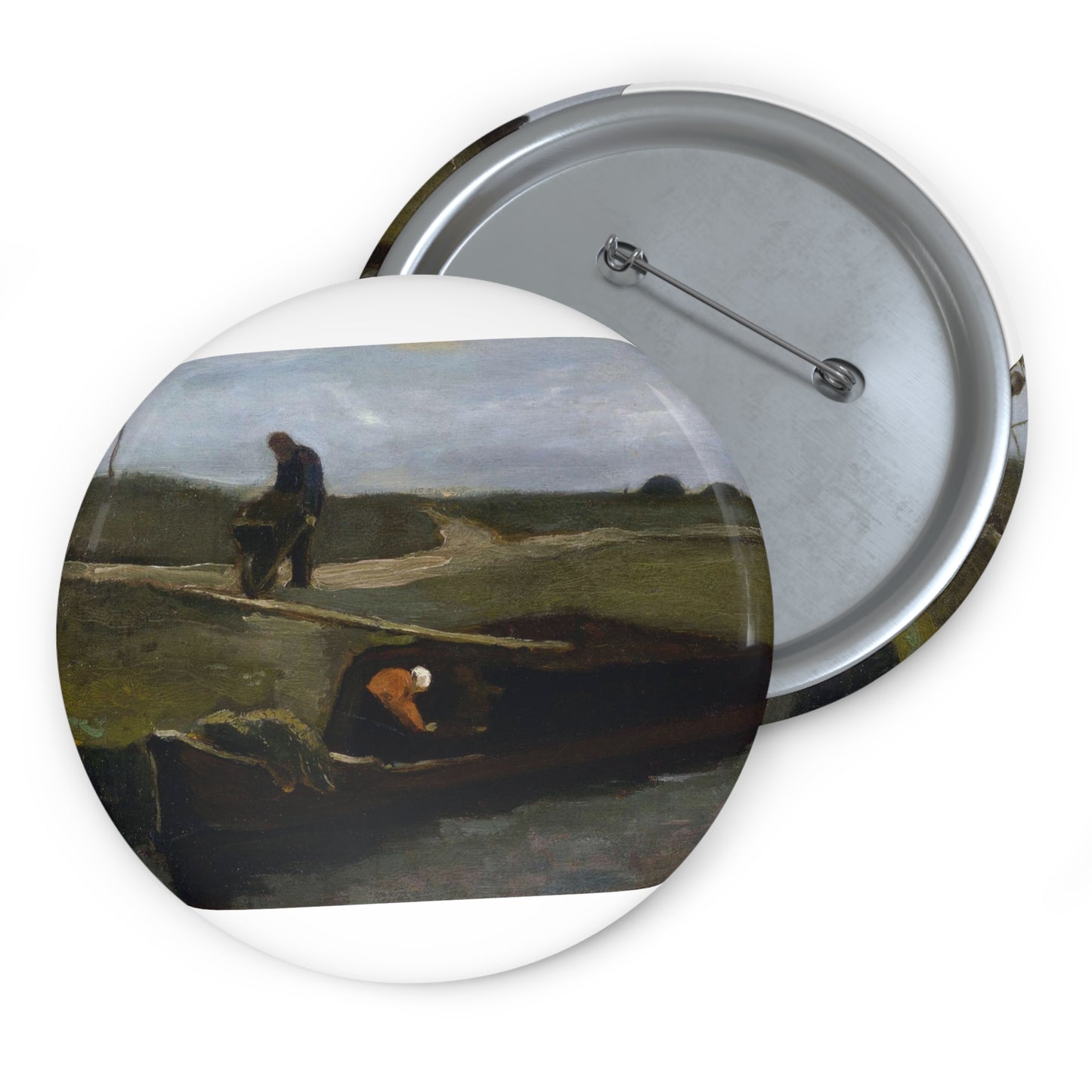 Peat Boat with Two Figures Pin Buttons with Crisp Design