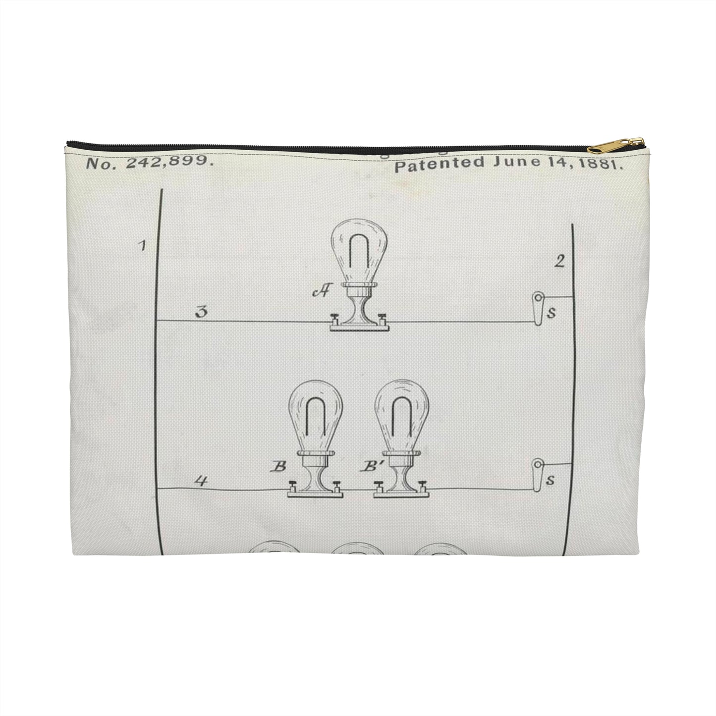 Patent drawing - for T. A. Edison's Electric Lighting Public domain  image Large Organizer Pouch with Black Zipper