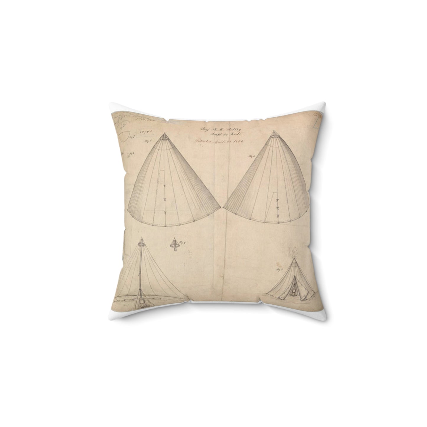 Patent drawing - Drawing of Improvement in Tents Public domain  image Decorative Accent Square Pillow