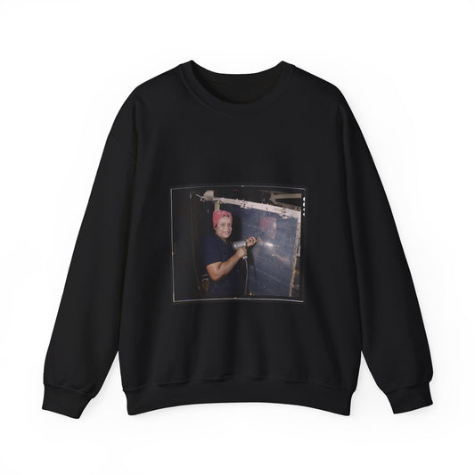 Operating a hand drill at Vultee-Nashville, woman is working on a "Vengeance" dive bomber, Tennessee Black Heavy Blend Adult Crew Neck SweatShirt
