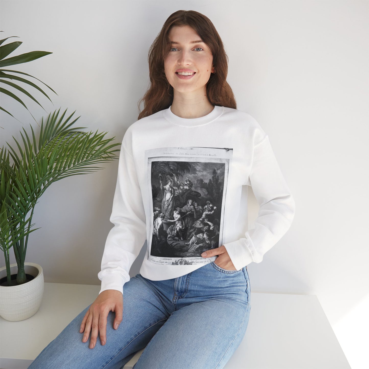 [French Girls in Blue Jeans] - American Embassy, Paris, France, Marshall Plan photogrpaphs White Heavy Blend Adult Crew Neck SweatShirt