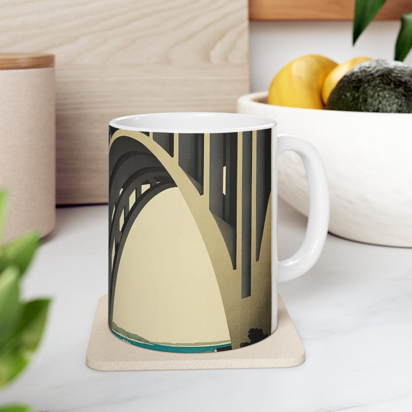 Sven Henriksen - Lillebæltsbroen (1935), Art Deco Poster Beautiful Novelty Ceramic Coffee Mug 11oz