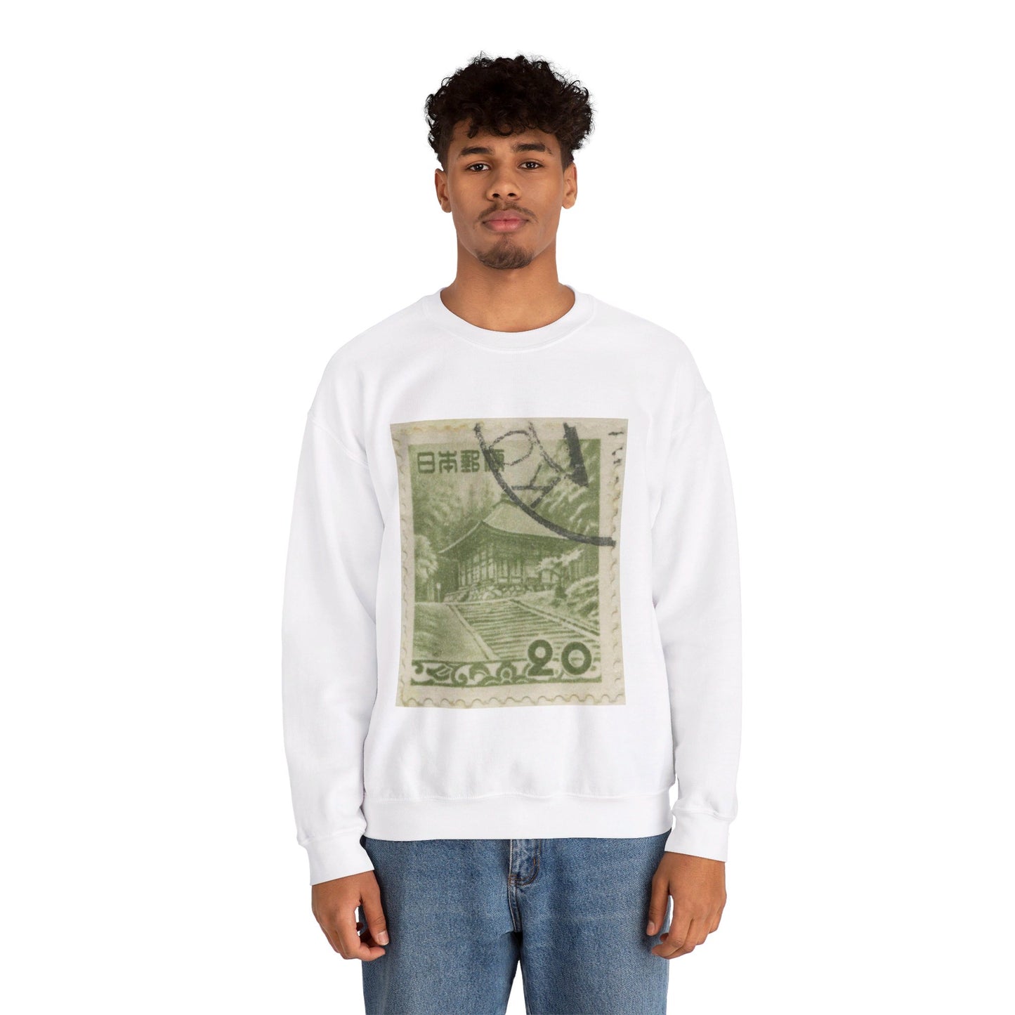 Frimärke ur Gösta Bodmans filatelistiska motivsamling, påbörjad 1950.Frimärke från Japan, 1953. Motiv av Guldtemplet Chysongi vid Hiraizumi. White Heavy Blend Adult Crew Neck SweatShirt