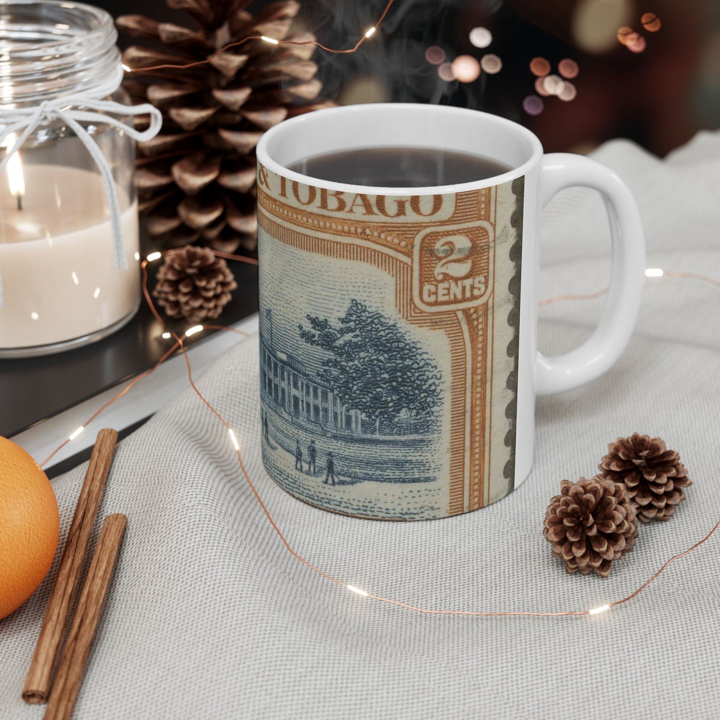 Frimärke ur Gösta Bodmans filatelistiska motivsamling, påbörjad 1950.Frimärke från Trindidad 1938. Motiv av tropisk agrikulturhögskola. Beautiful Novelty Ceramic Coffee Mug 11oz