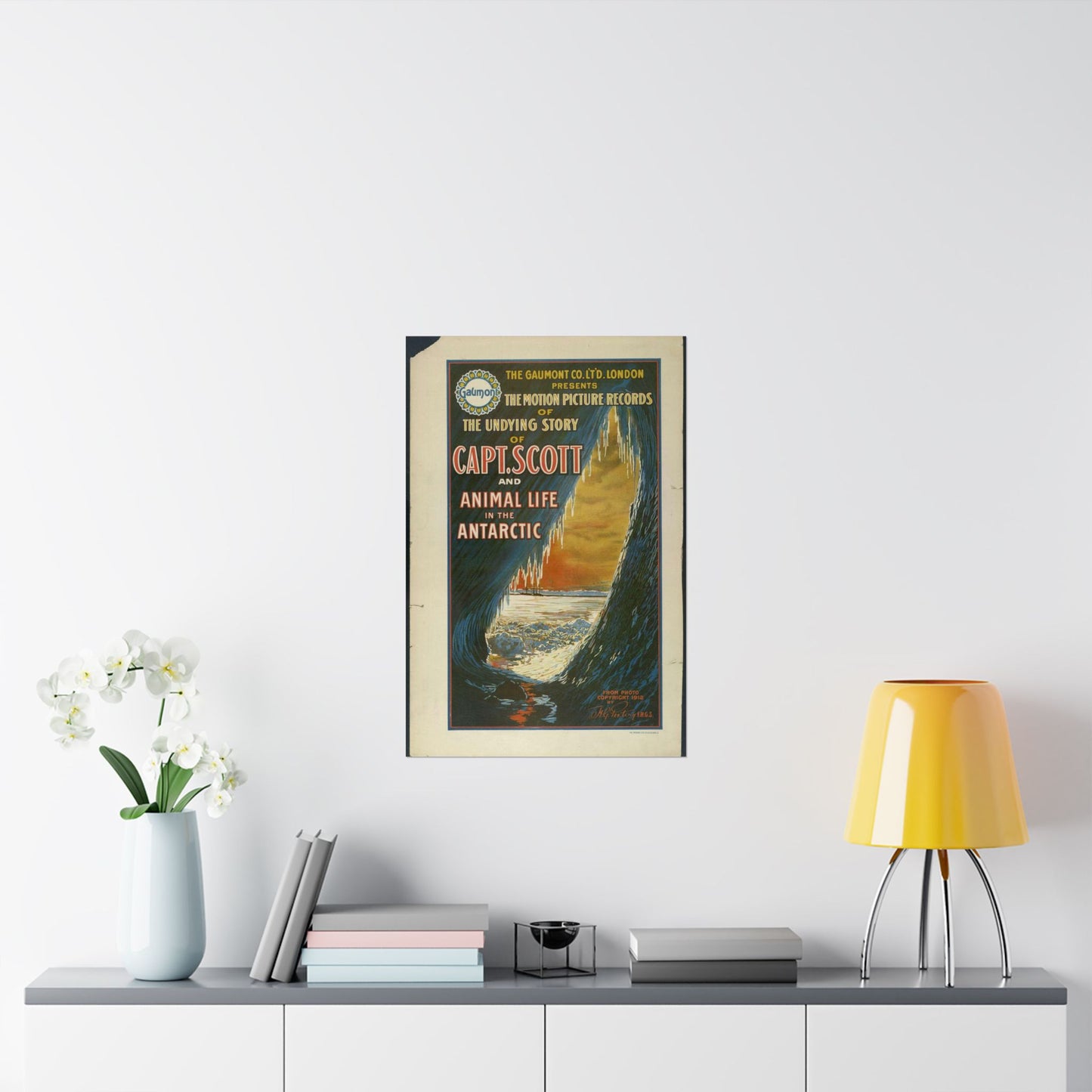 The Gaumont Co. L'T'D. London presents the motion picture records of the undying story of Capt. Scott and animal life in the Antarctic / The Morgan Lith. Co., Cleveland, O. High Quality Matte Wall Art Poster for Home, Office, Classroom