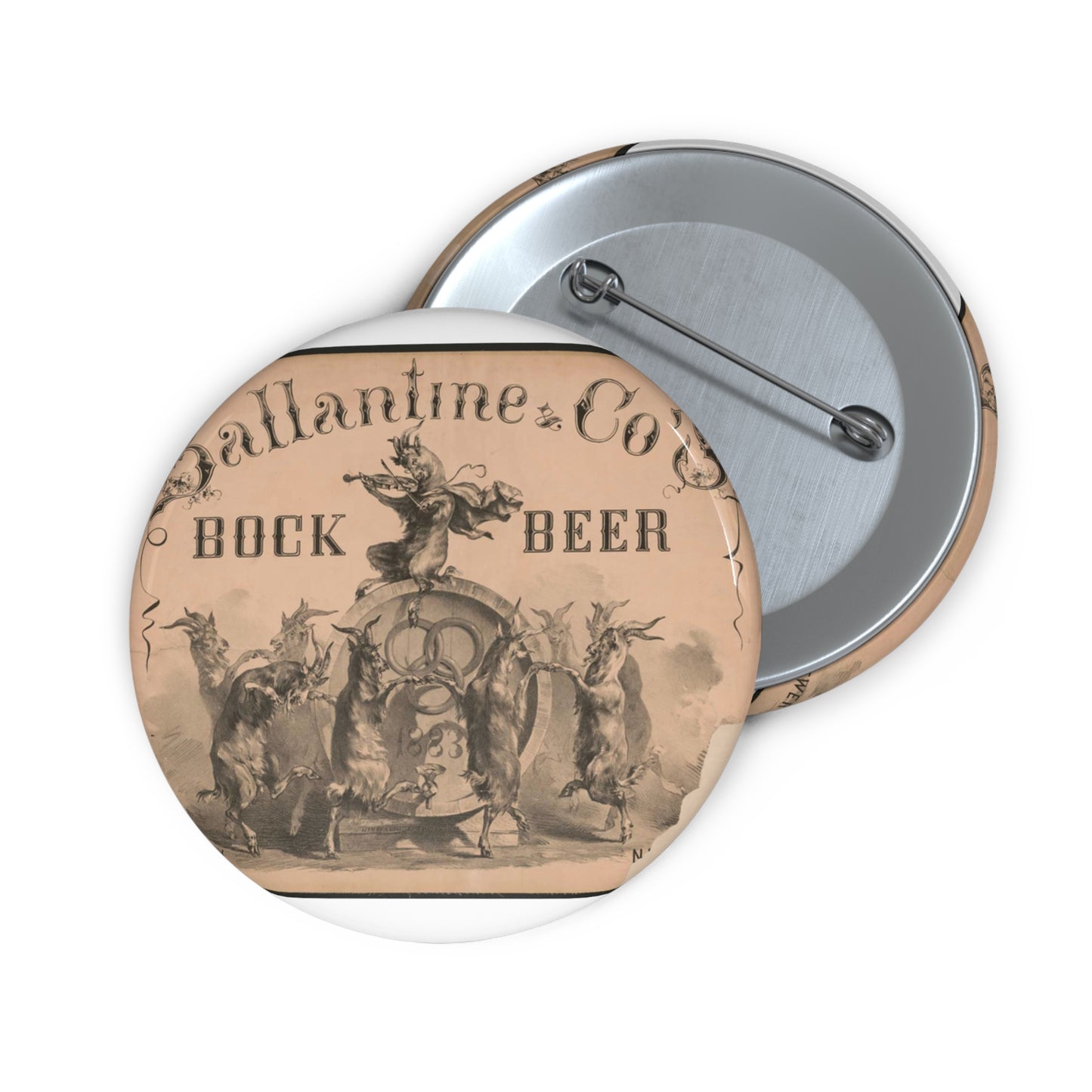 Ballantine & Co's brewery New York, bock beer Pin Buttons with Crisp Design