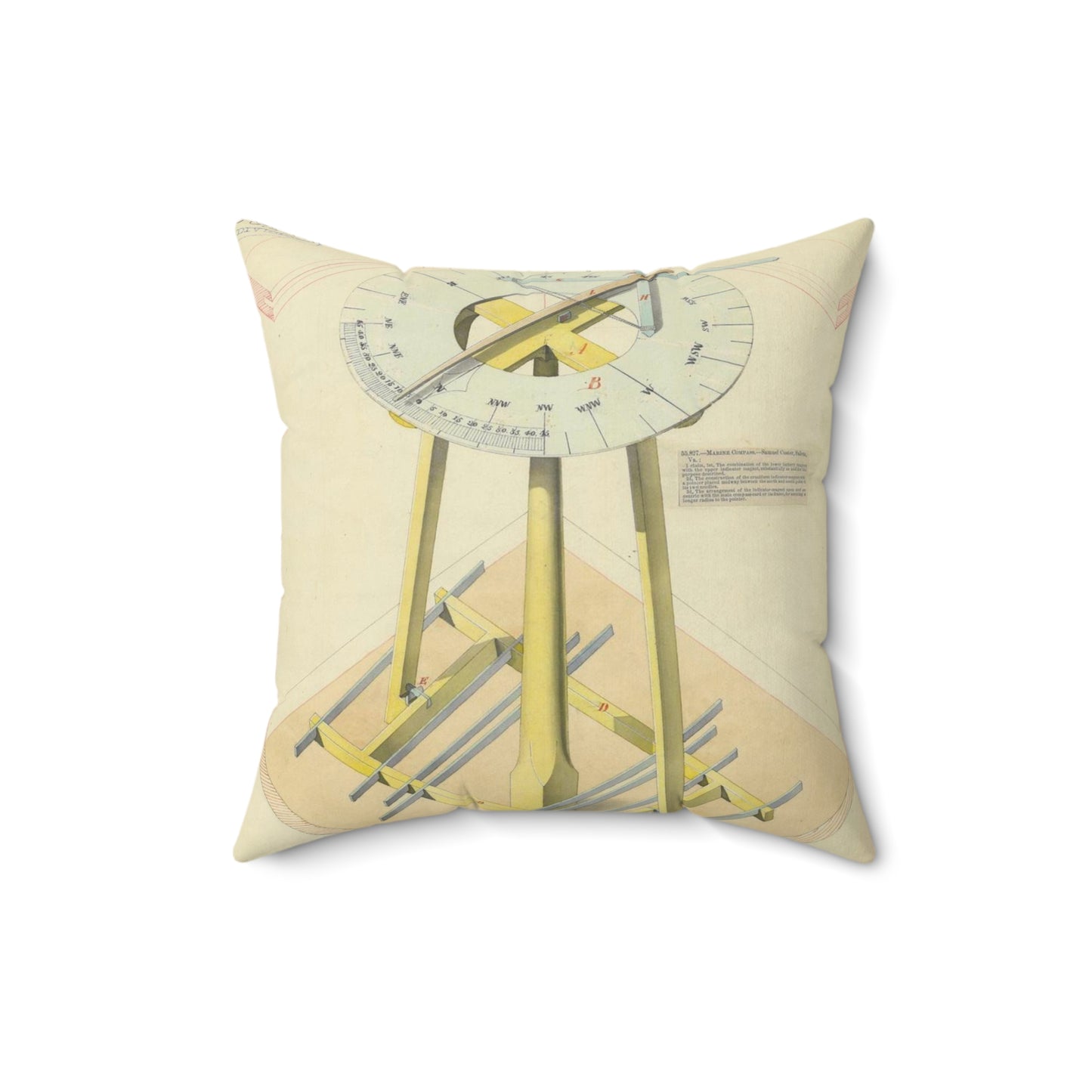 Patent drawing - Drawing of Marine Compasses Public domain  image Decorative Accent Square Pillow