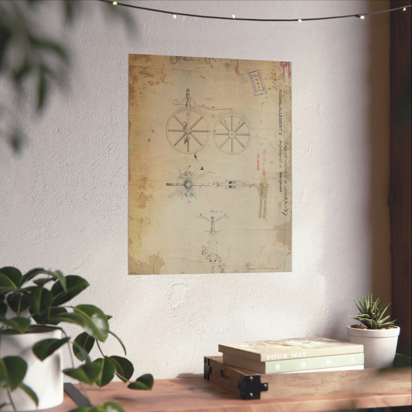 Patent drawing - for Pierre Lallement's Improvement in Velocipedes Public domain  image High Quality Matte Wall Art Poster for Home, Office, Classroom