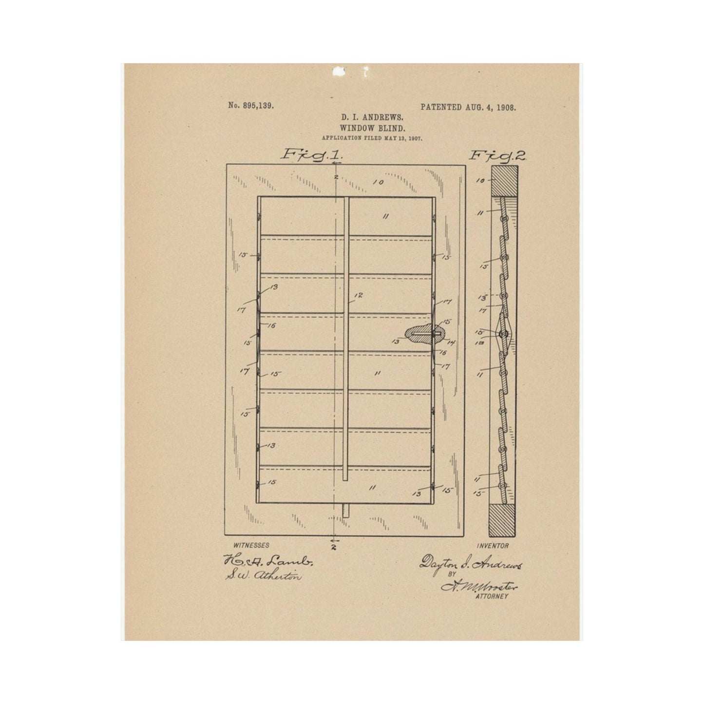 Patent Drawing of Engine - for a Window Blind Public domain  image High Quality Matte Wall Art Poster for Home, Office, Classroom