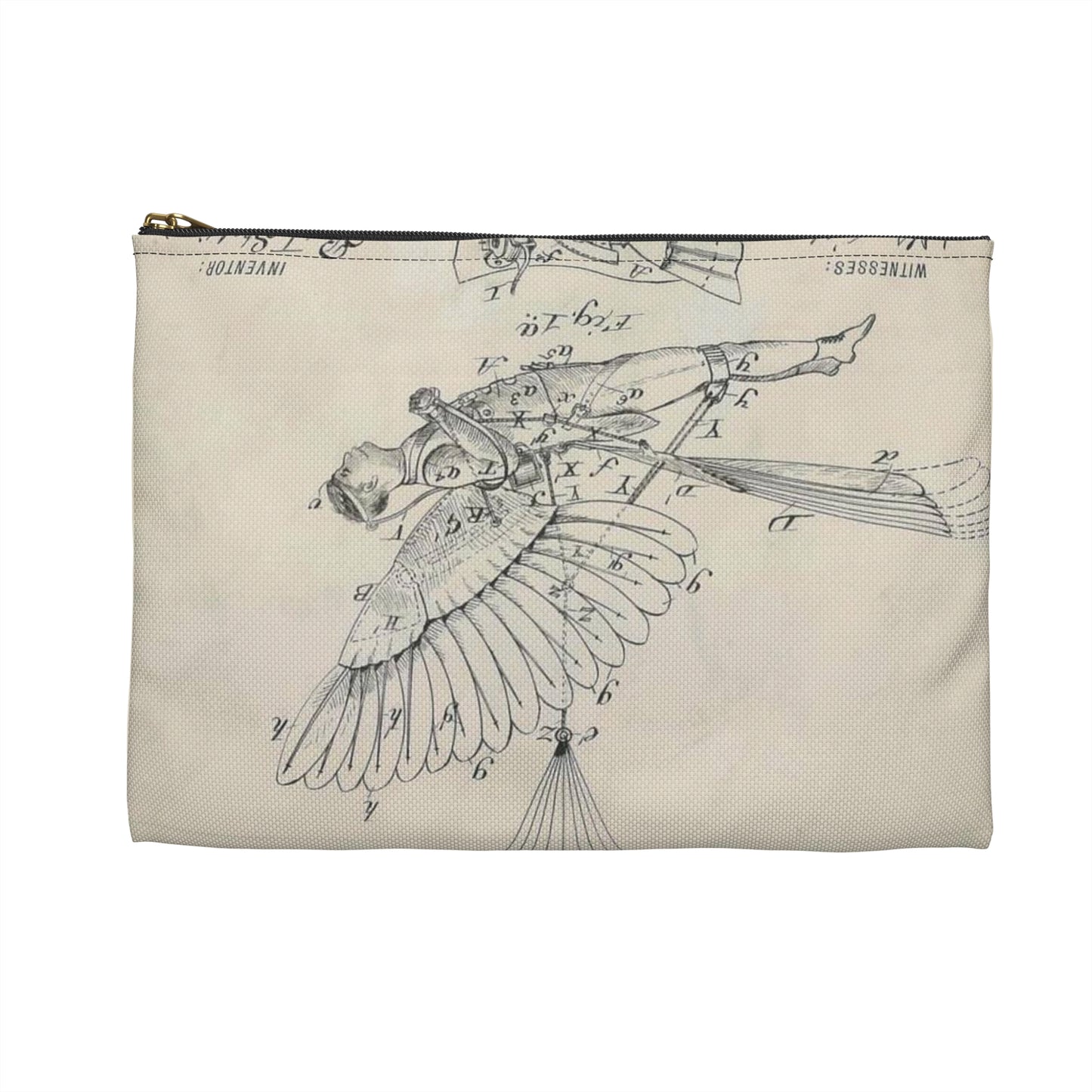 Patent drawing - for R. J. Spalding's Flying Machine Public domain  image Large Organizer Pouch with Black Zipper