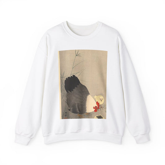 Koson - hen-and-two-chicks-in-grass, Ohara Koson White Heavy Blend Adult Crew Neck SweatShirt