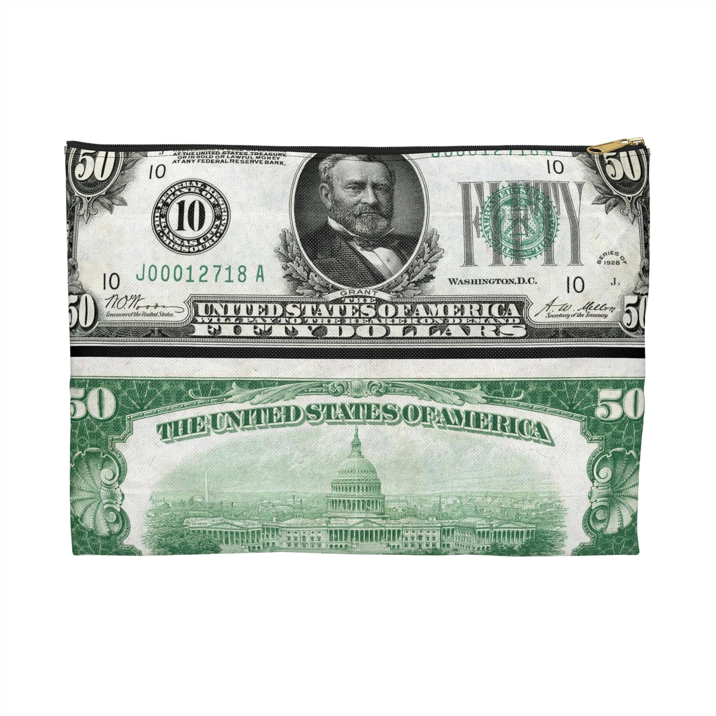 US-$50-FRN-1928-Fr-2100-J - Public domain banknote scan Large Organizer Pouch with Black Zipper